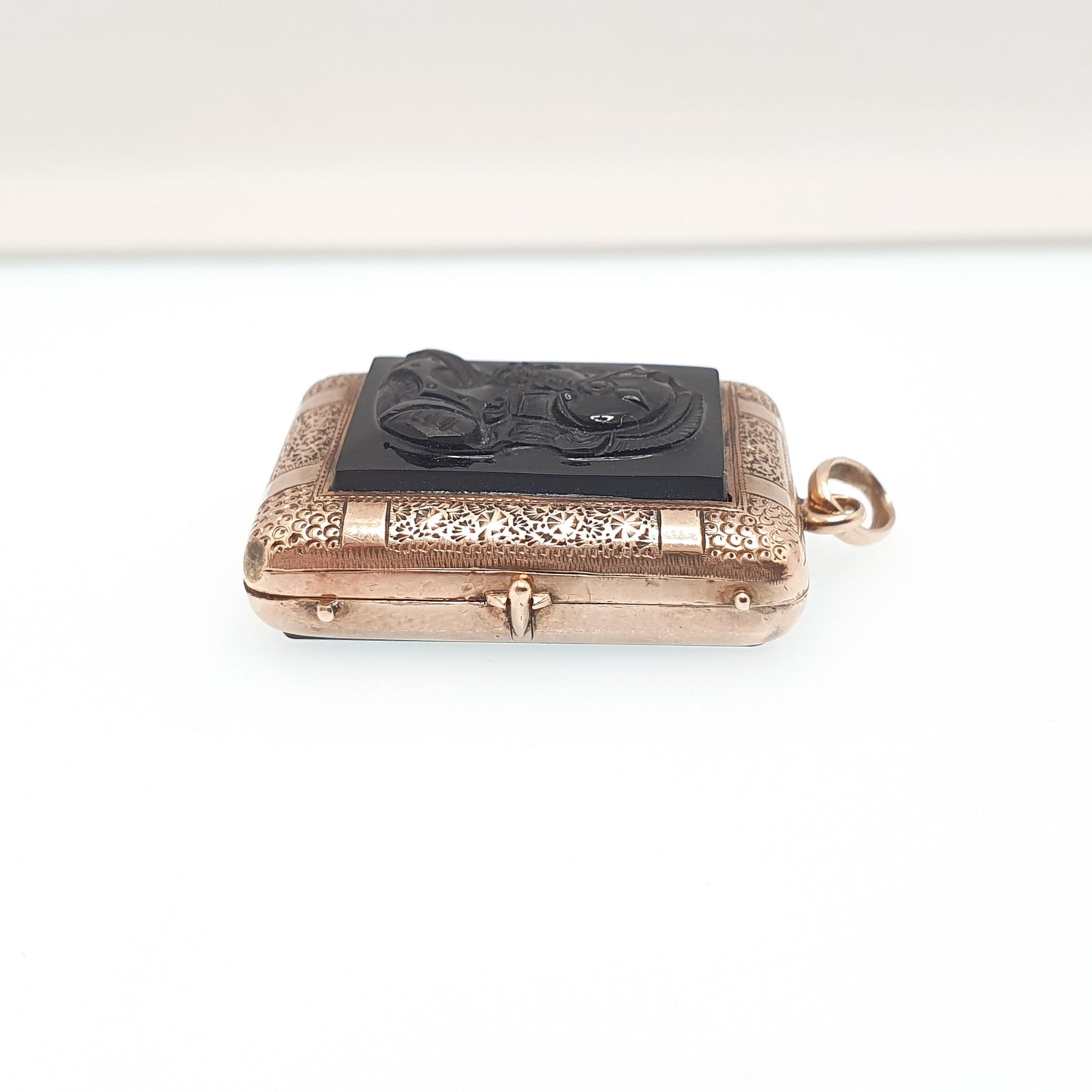 Antique Victorian Onyx Cameo Rolled Gold Locket Pendant Rose Gold Filled Centurion Necklace Gemstone Vintage Jewelry Jewellery