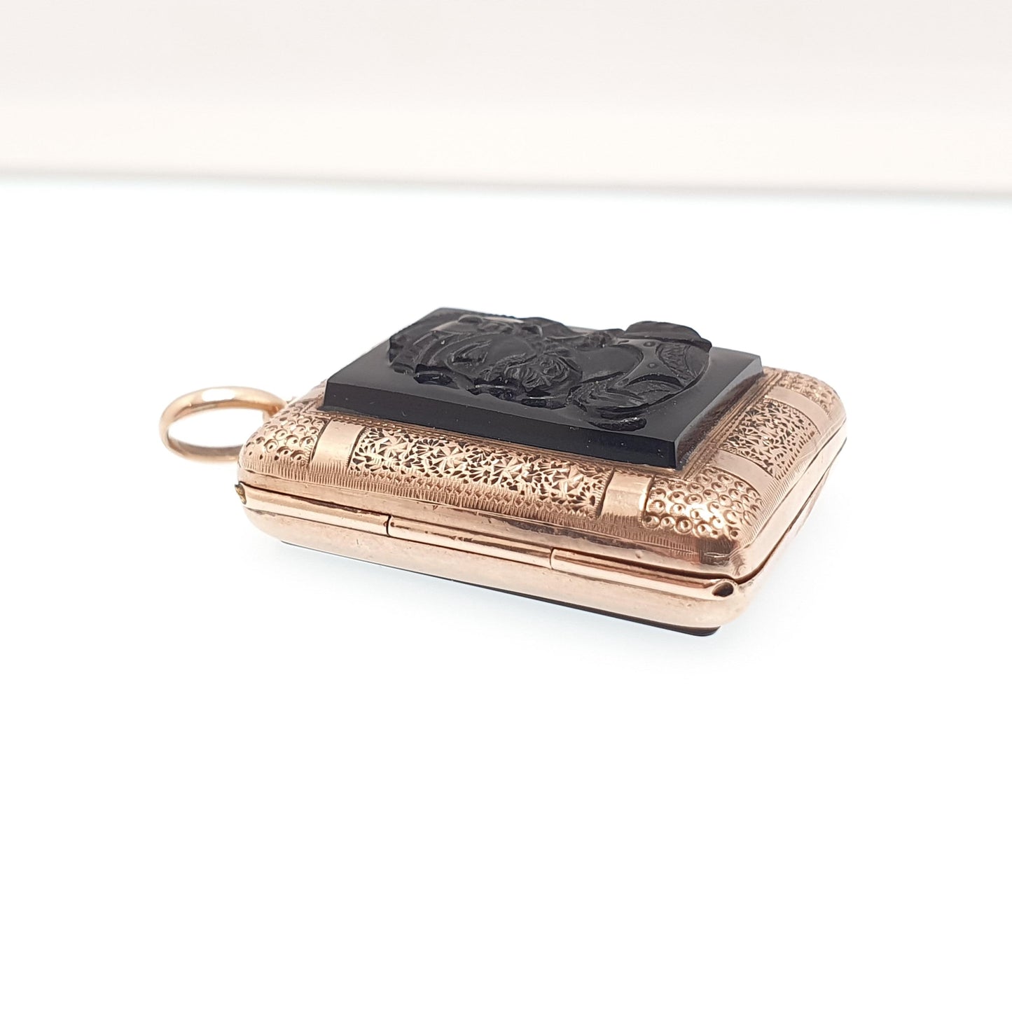 Antique Victorian Onyx Cameo Rolled Gold Locket Pendant Rose Gold Filled Centurion Necklace Gemstone Vintage Jewelry Jewellery