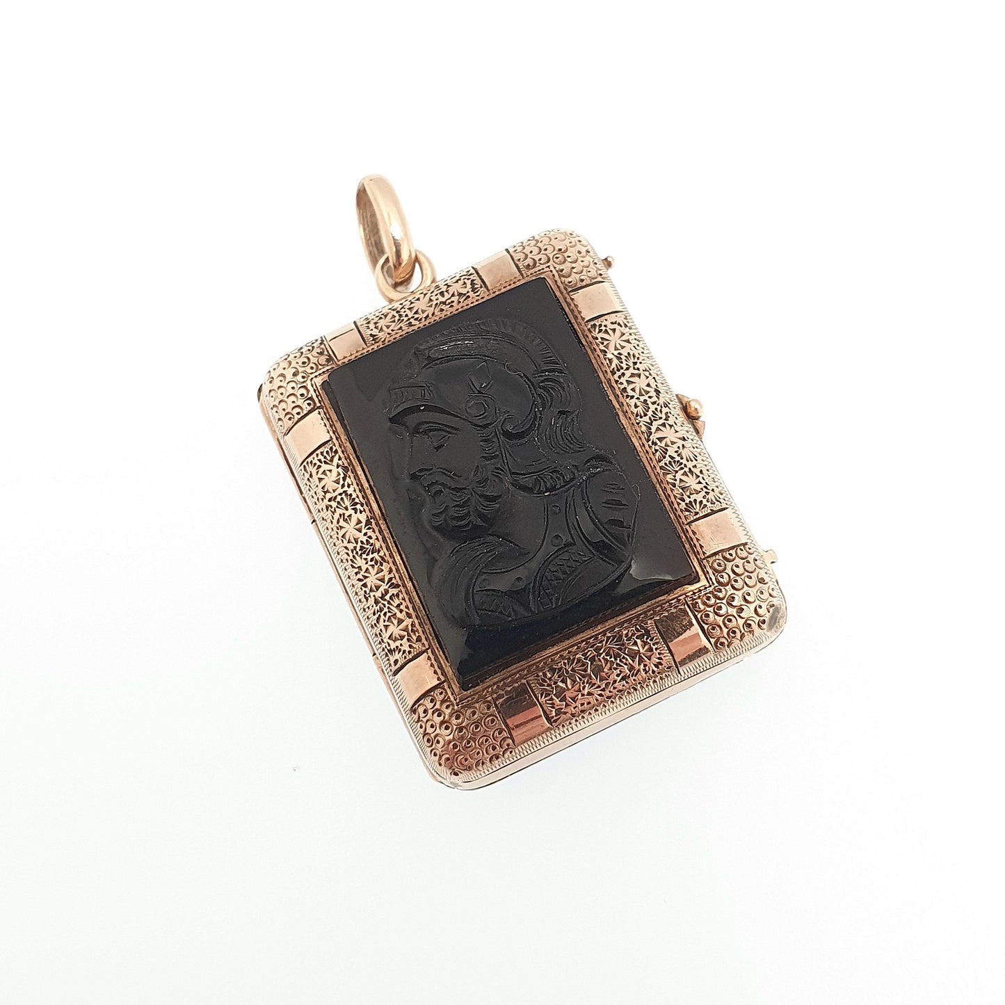 Antique Victorian Onyx Cameo Rolled Gold Locket Pendant Rose Gold Filled Centurion Necklace Gemstone Vintage Jewelry Jewellery