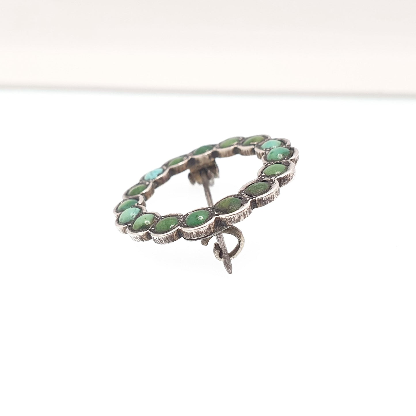 Antique Victorian Solid Silver Turquoise Brooch Circle O 0 Zero Infinity Natural Gemstone Womens Jewelry Jewellery Vintage