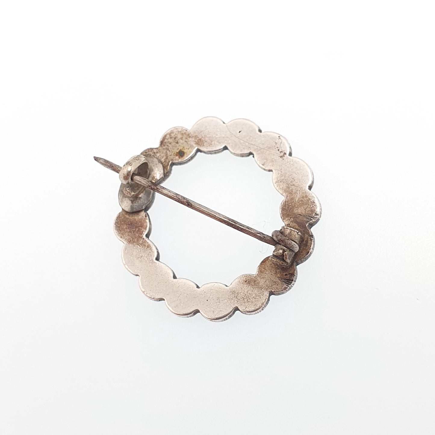 Antique Victorian Solid Silver Turquoise Brooch Circle O 0 Zero Infinity Natural Gemstone Womens Jewelry Jewellery Vintage