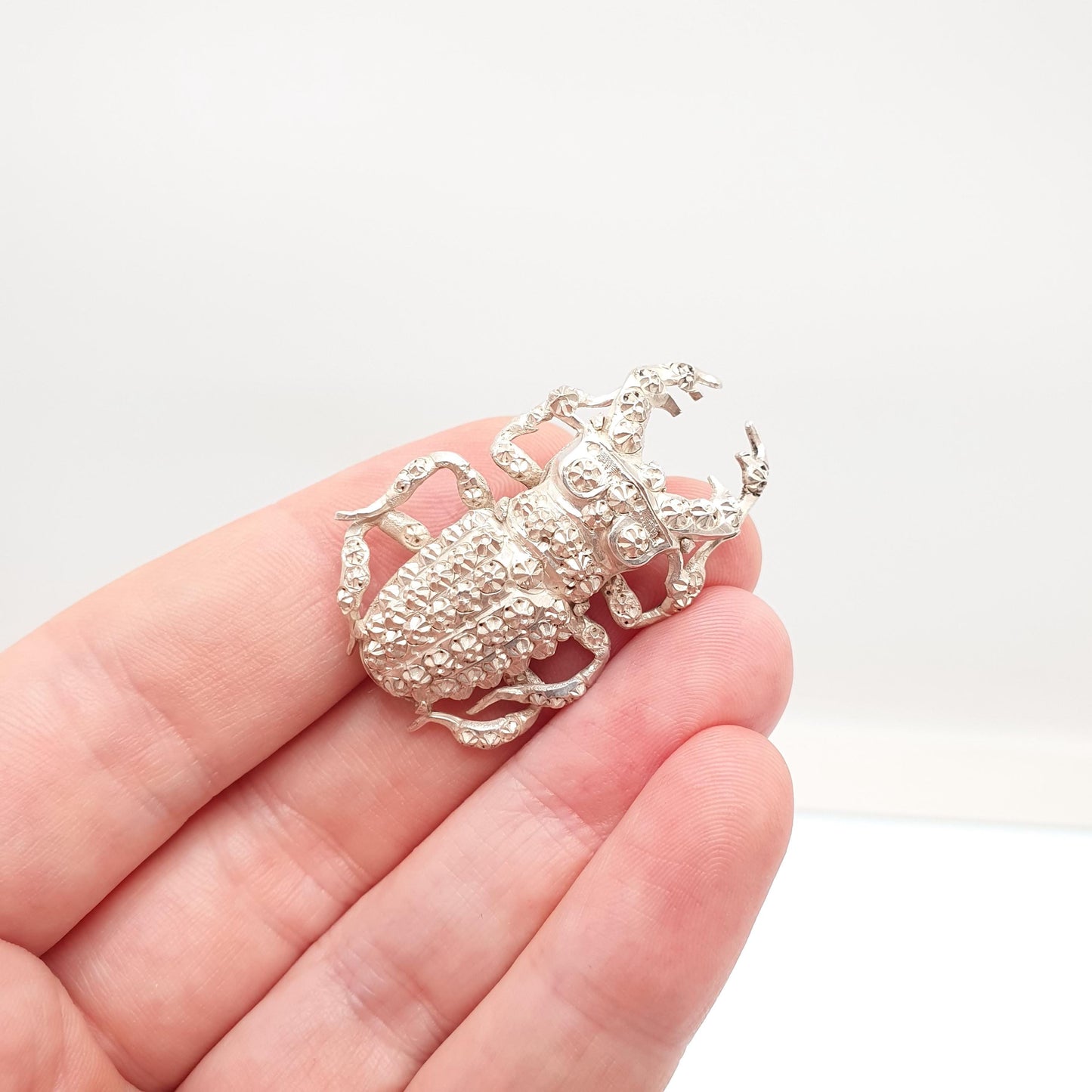 Antique Victorian Solid Silver Scarab Beetle Brooch 1883 Kite Lozenge Egyptian Revival Insect Bug Vintage Egypt Large Jewelry Jewellery