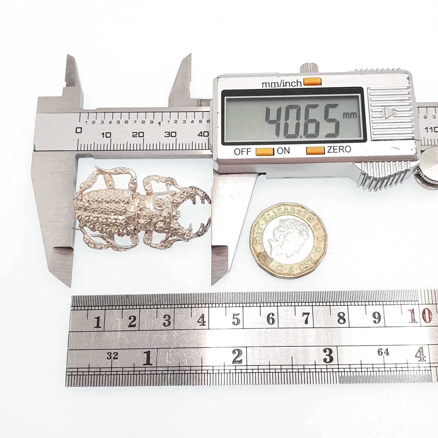 Antique Victorian Solid Silver Scarab Beetle Brooch 1883 Kite Lozenge Egyptian Revival Insect Bug Vintage Egypt Large Jewelry Jewellery