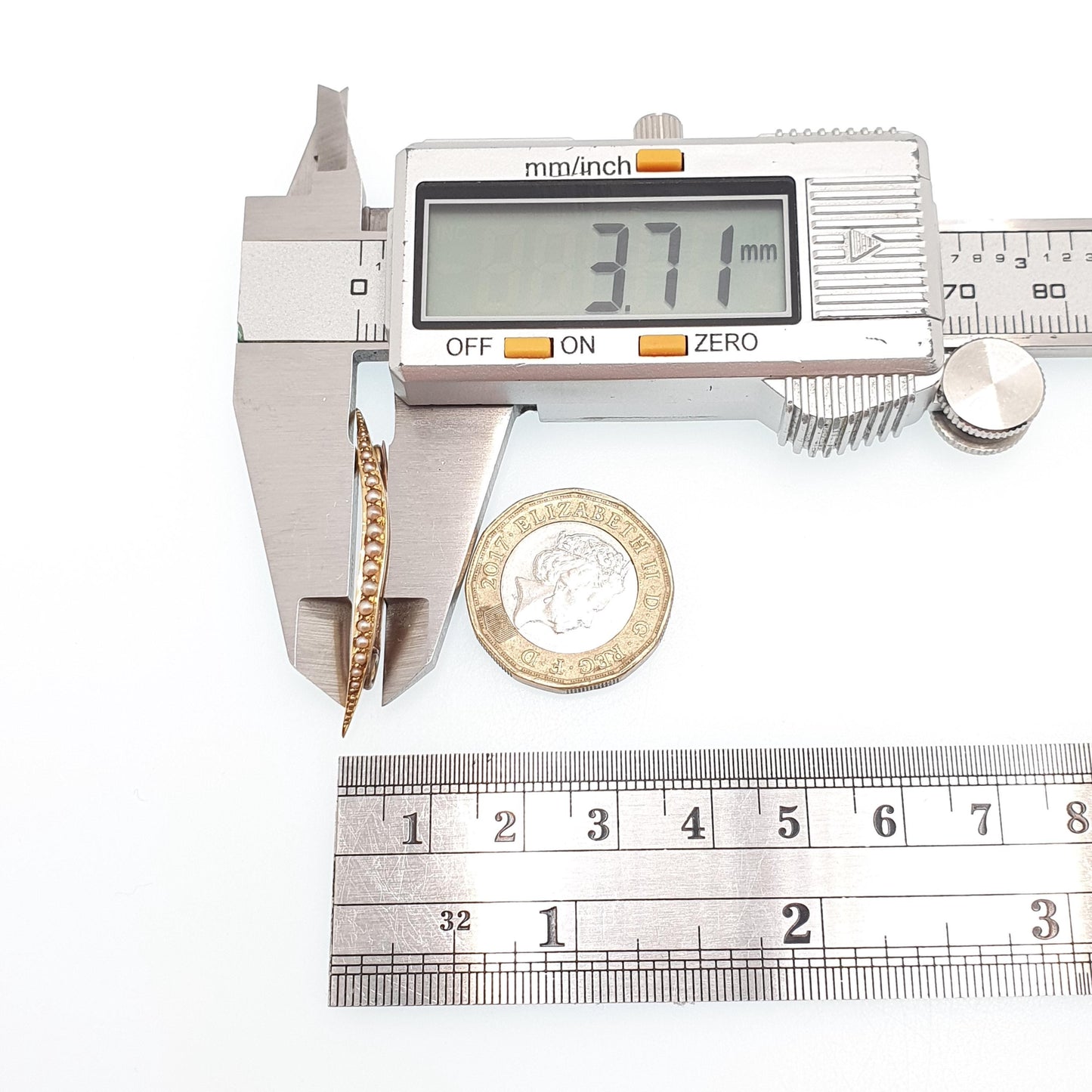 Antique 14k 14kt Gold Crescent Moon Brooch Seed Pearl Victorian Solid 9kt 9k Pin Celestial Womens Jewelry Jewellery