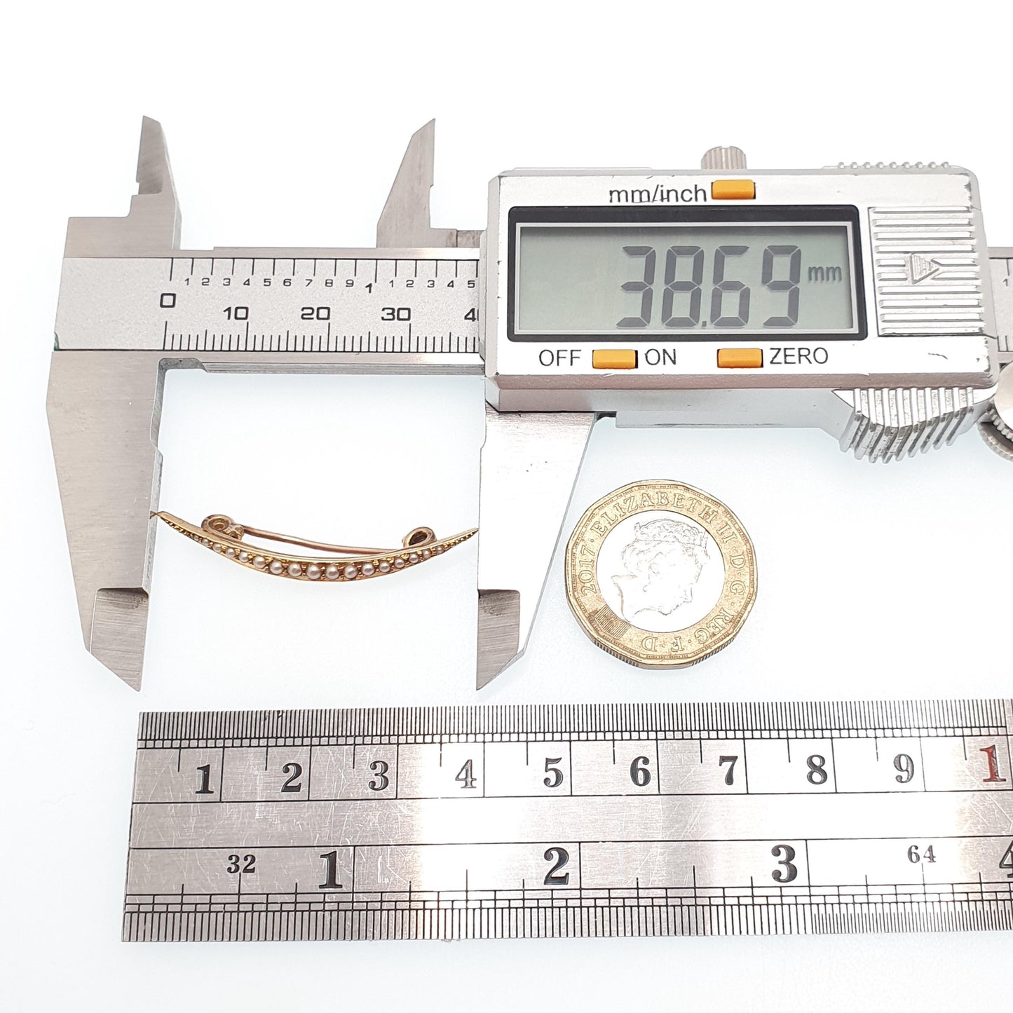 Antique 14k 14kt Gold Crescent Moon Brooch Seed Pearl Victorian Solid 9kt 9k Pin Celestial Womens Jewelry Jewellery