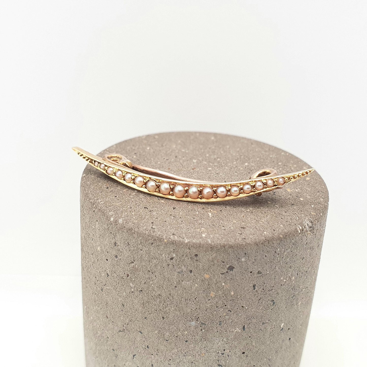 Antique 14k 14kt Gold Crescent Moon Brooch Seed Pearl Victorian Solid 9kt 9k Pin Celestial Womens Jewelry Jewellery