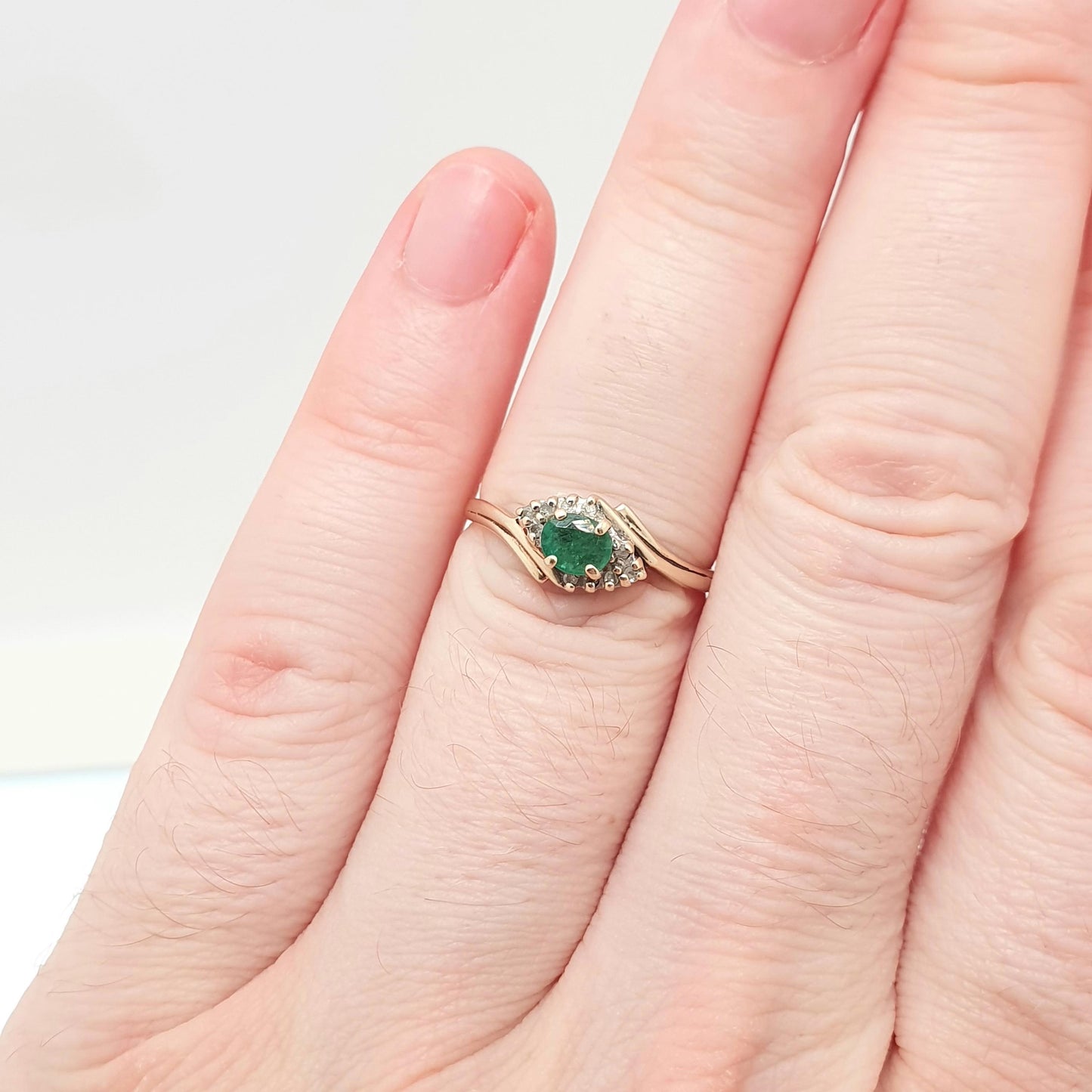 Vintage 9k Gold Emerald Diamond Ring Oval Cut Solid 9ct 375 Green Genuine Gemstone Real Jewelry Jewellery Womens