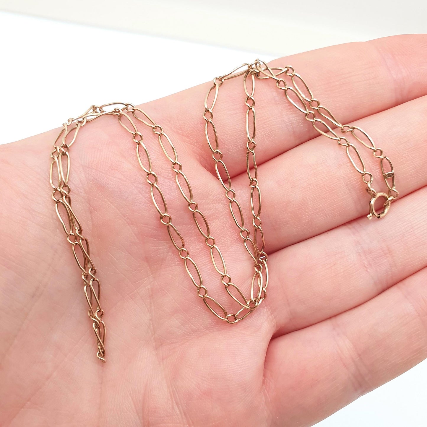 Antique 9ct 9k Gold Chain Necklace Victorian Figaro Staple Curb Style 47cm 18.5" 3.44g Yellow Solid Vintage Womens Mens Jewelry Jewelry