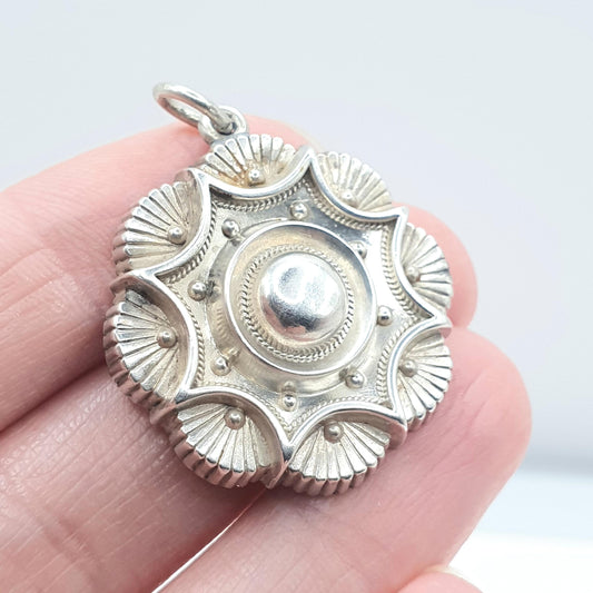 Antique Victorian Sterling Silver Mourning Locket Pendant Etruscan Domed Sentimental Keepsake Photo Vintage Unisex Womens Jewellery Jewelry