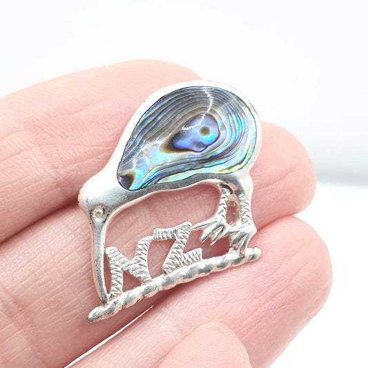 Vintage Sterling Silver Kiwi Bird Brooch Abalone Shell NZ New Zealand National Birds Unisex Jewelry Jewellery Bird Animal