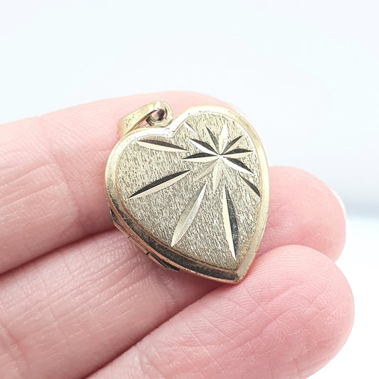 Vintage Rolled Gold Heart Locket Star Engraved Love Gift Necklace Pendant Womens Jewellery Jewelry Engraved Gold Filled Romantic