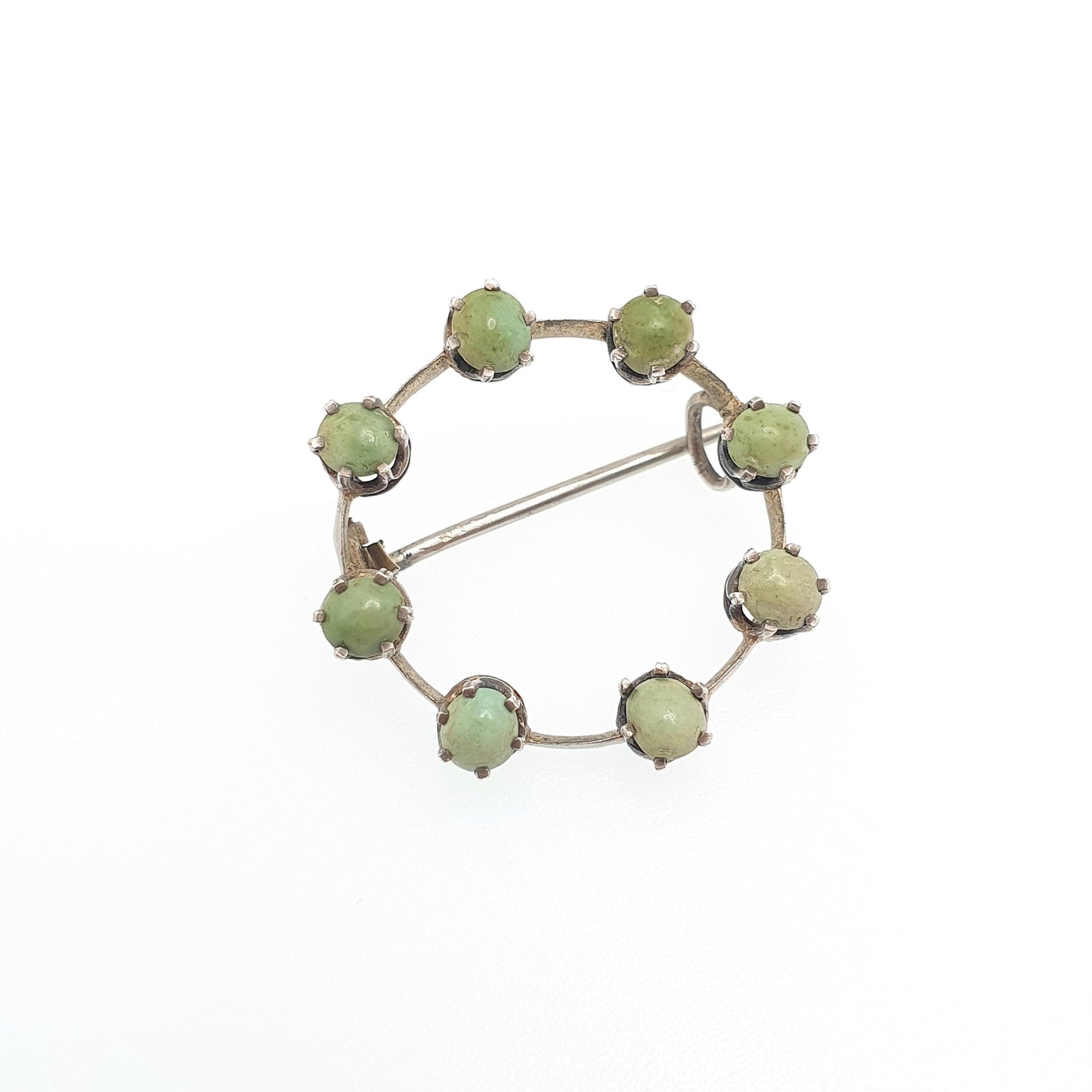 Antique Victorian Solid Silver Turquoise Brooch Circle O 0 Zero Infinity Natural Gemstone Womens Jewelry Jewellery Vintage
