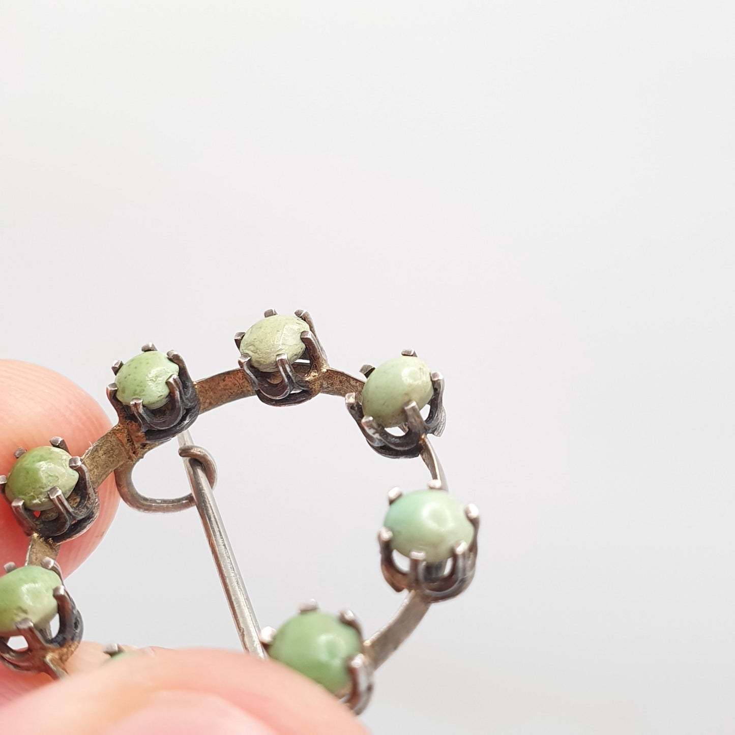 Antique Victorian Solid Silver Turquoise Brooch Circle O 0 Zero Infinity Natural Gemstone Womens Jewelry Jewellery Vintage