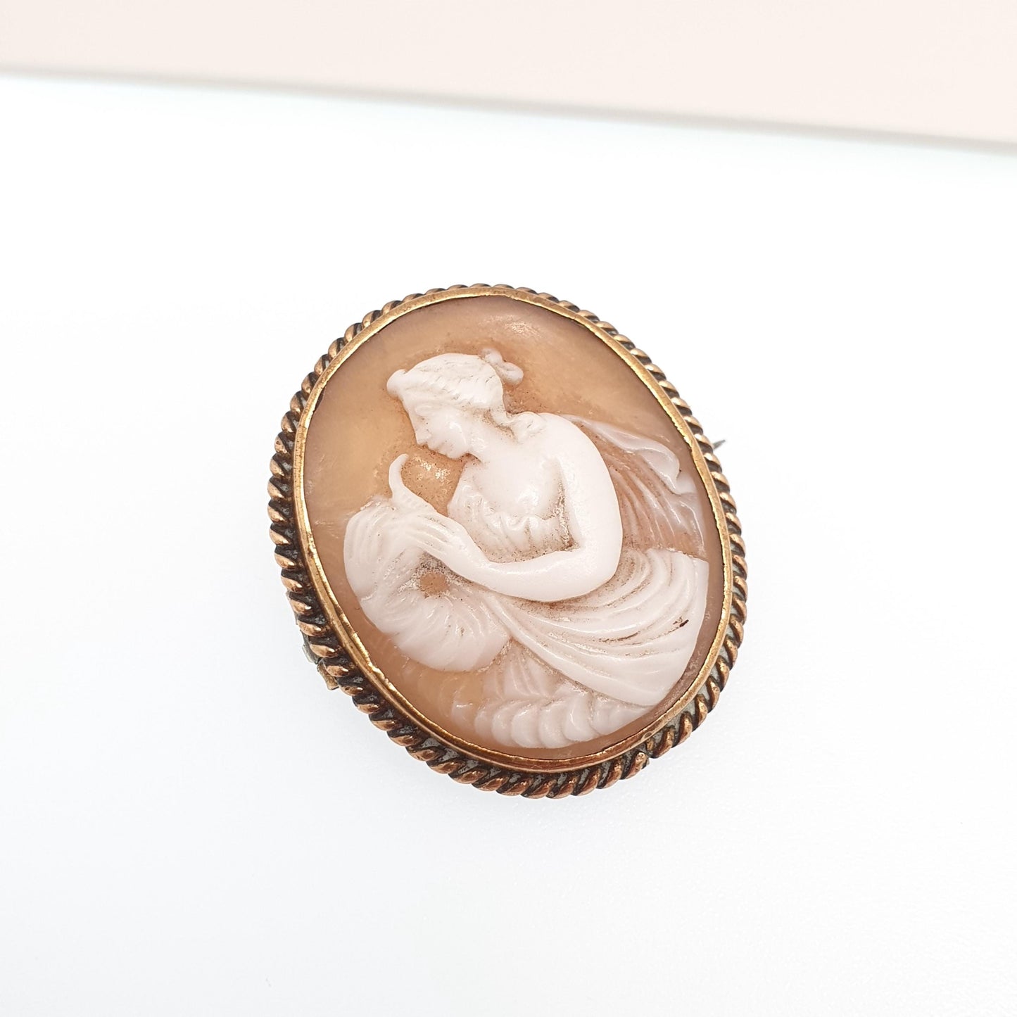 Antique Victorian Cameo Brooch Aphrodite Lady with a Bird Pendant Rolled Gold Filled Hand Carved Shell Vintage Jewelry Jewellery
