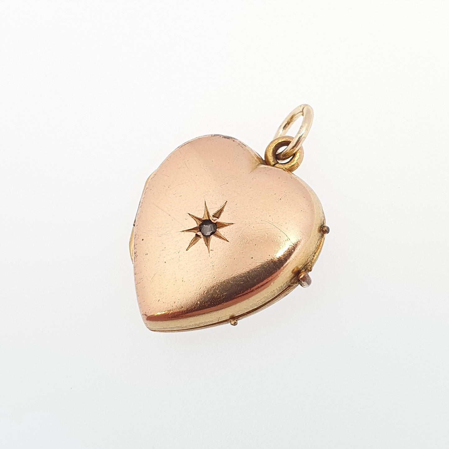 Antique Gold Filled Diamond Heart Locket Necklace Victorian Rolled Gold Genuine Gemstone Pendant Vintage Jewellery Jewelry