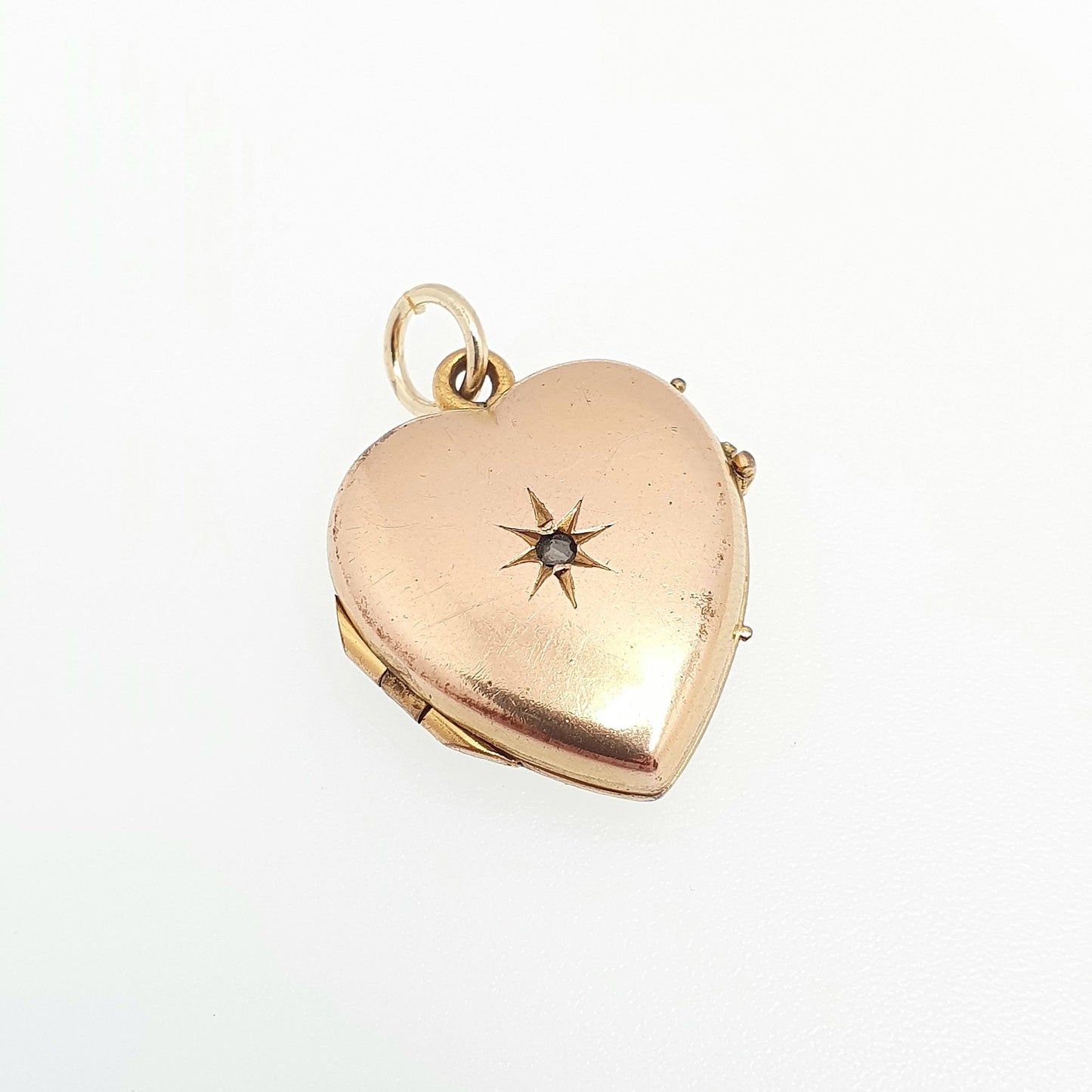 Antique Gold Filled Diamond Heart Locket Necklace Victorian Rolled Gold Genuine Gemstone Pendant Vintage Jewellery Jewelry