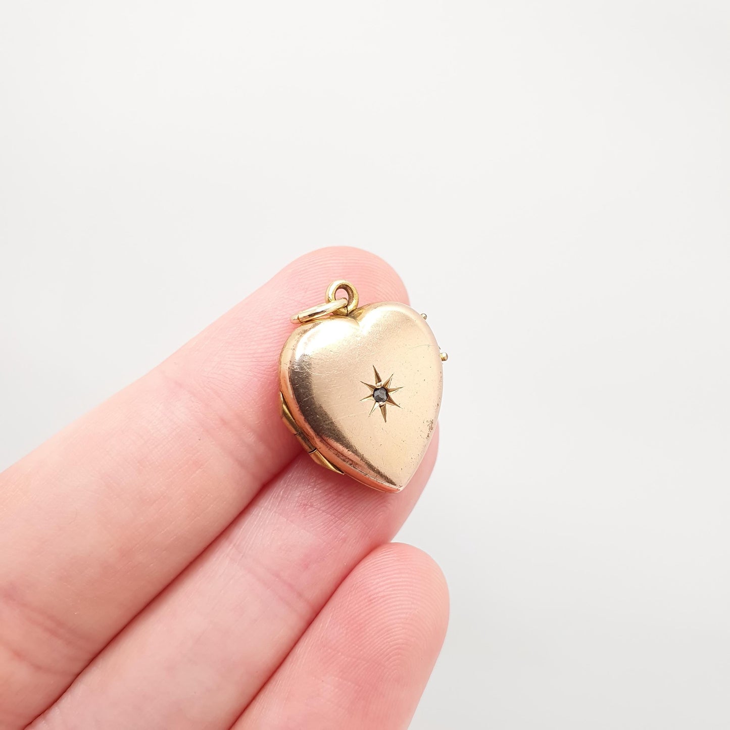 Antique Gold Filled Diamond Heart Locket Necklace Victorian Rolled Gold Genuine Gemstone Pendant Vintage Jewellery Jewelry