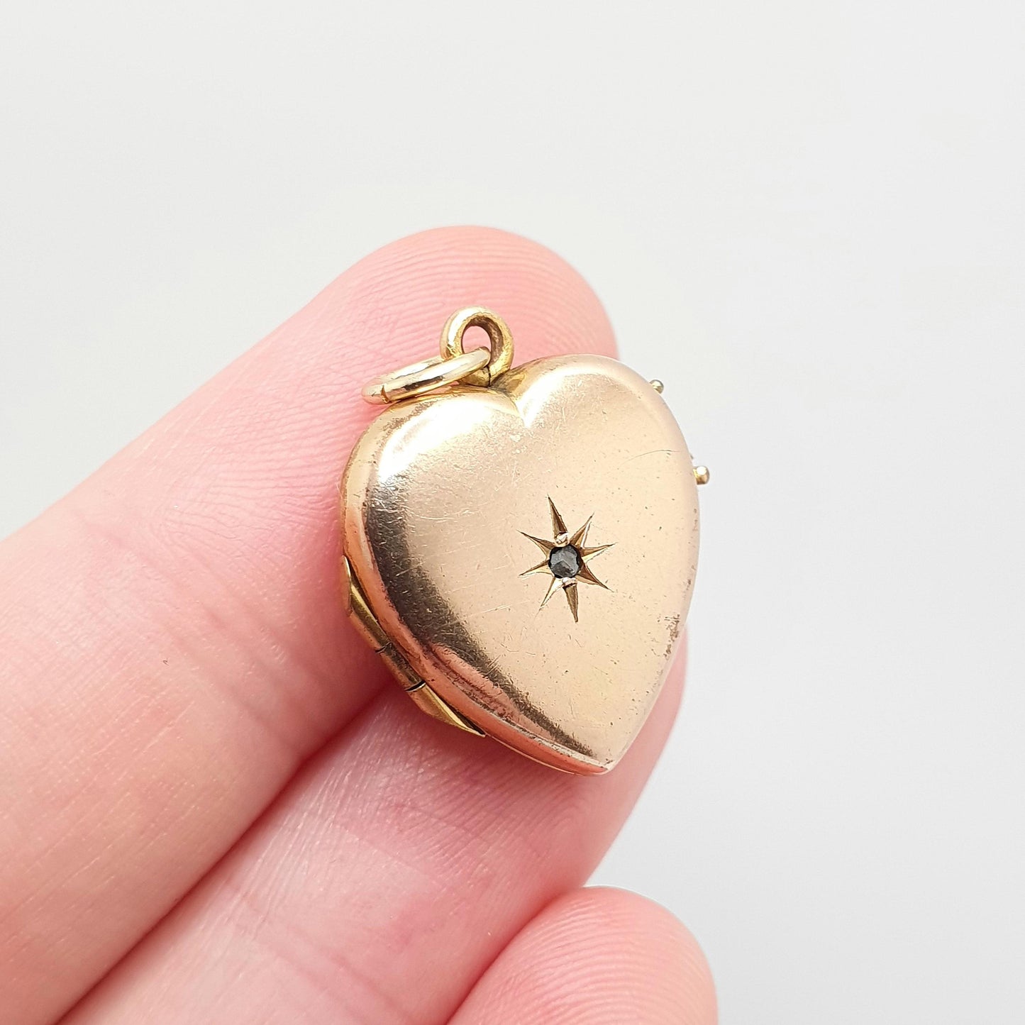 Antique Gold Filled Diamond Heart Locket Necklace Victorian Rolled Gold Genuine Gemstone Pendant Vintage Jewellery Jewelry