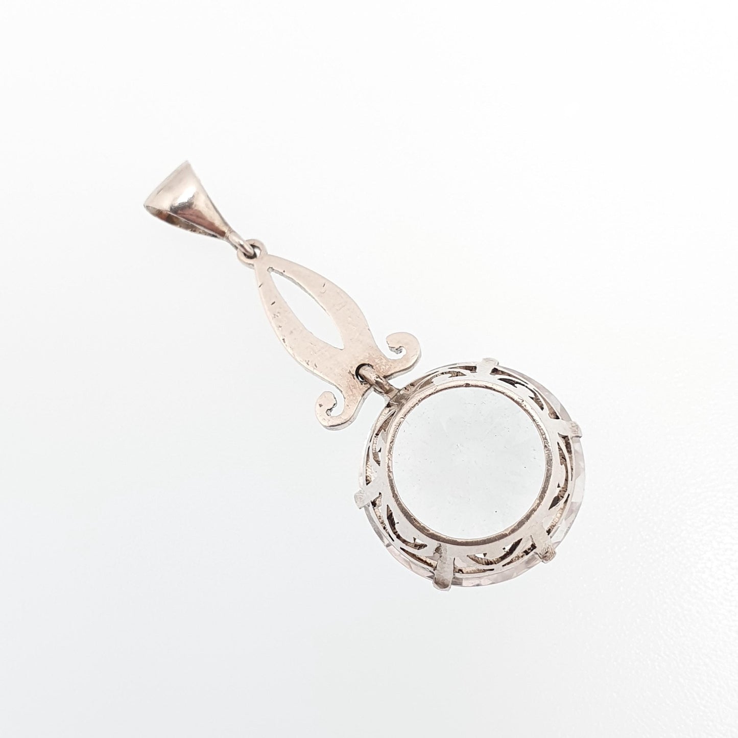 Antique Solid Silver White Sapphire Pendant Necklace White Gemstone Large Big Round Cut Drop Hanging Genuine Vintage