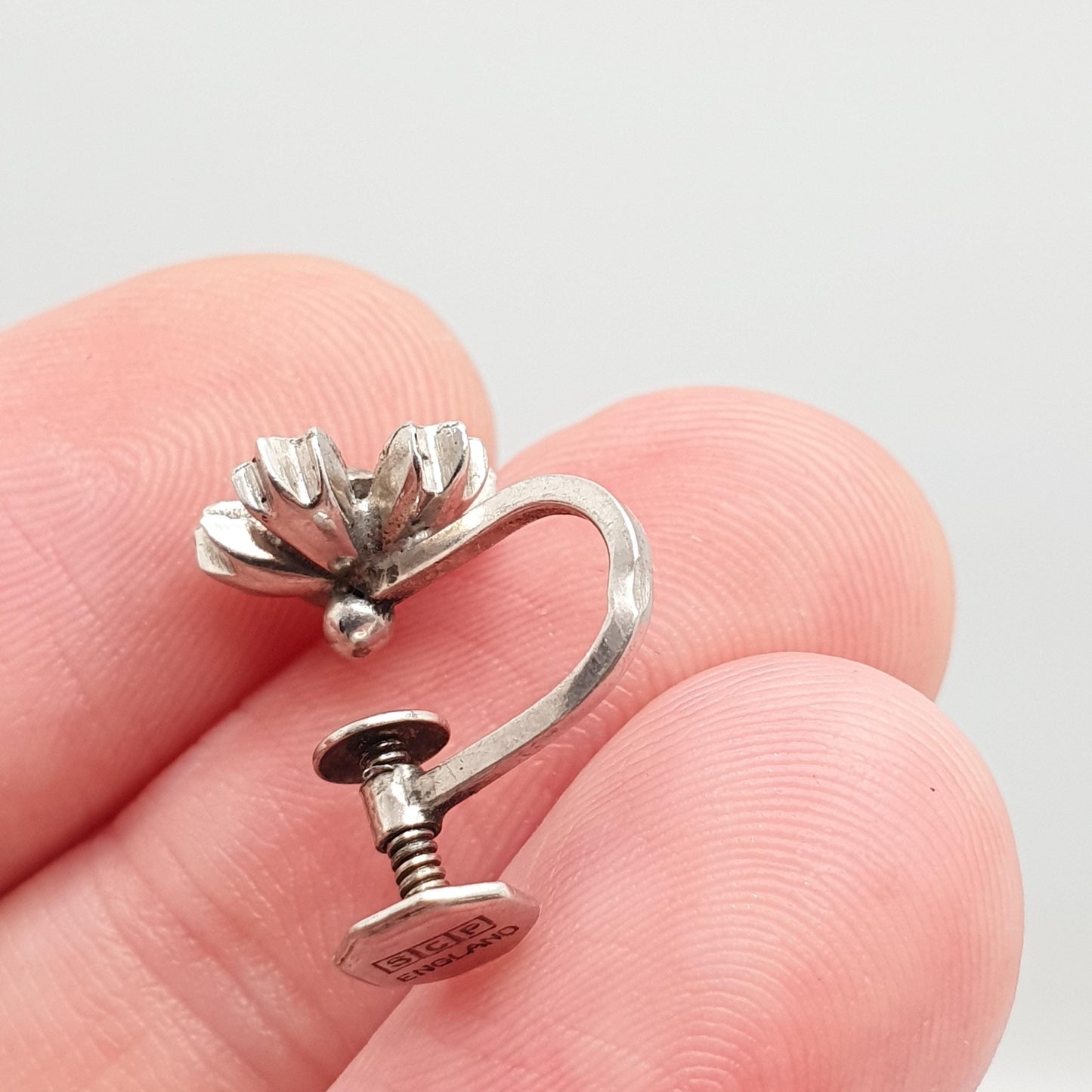 Antique Sterling Silver Diamond Paste Flower Earrings Art Deco SCP Ciro 1920s Vintage Sparkly Jewelry Jewellery