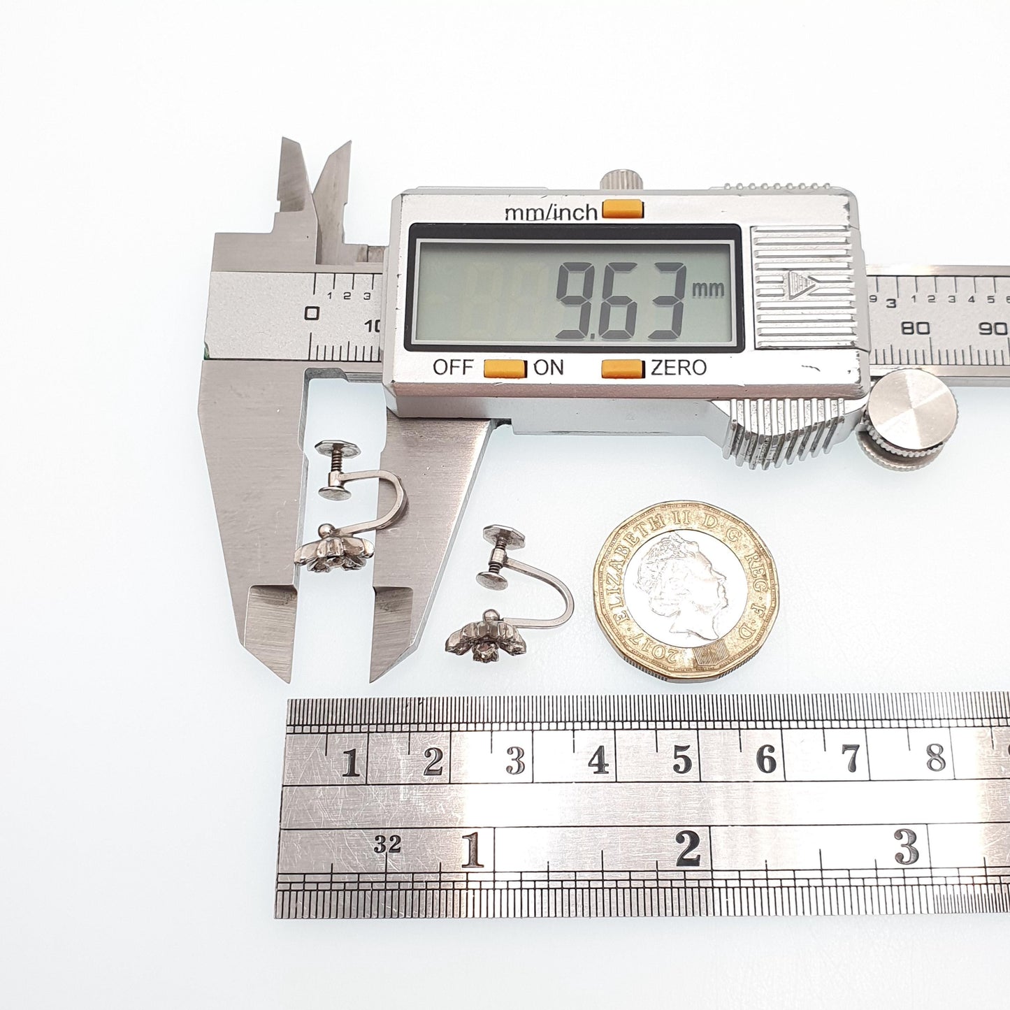 Antique Sterling Silver Diamond Paste Flower Earrings Art Deco SCP Ciro 1920s Vintage Sparkly Jewelry Jewellery