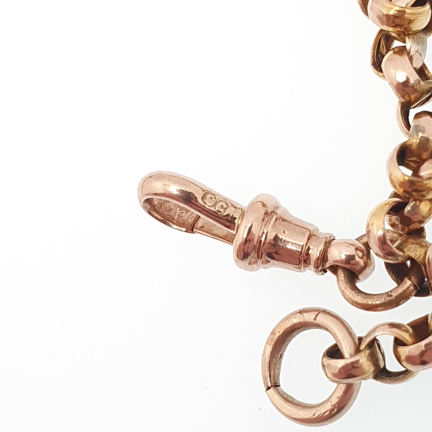 Antique Victorian 9ct Gold Belcher Chain Necklace Long Guard Solid 9k 375 Rose Gold Dog Clip 73cm 16.08g Vintage Jewelry Jewellery