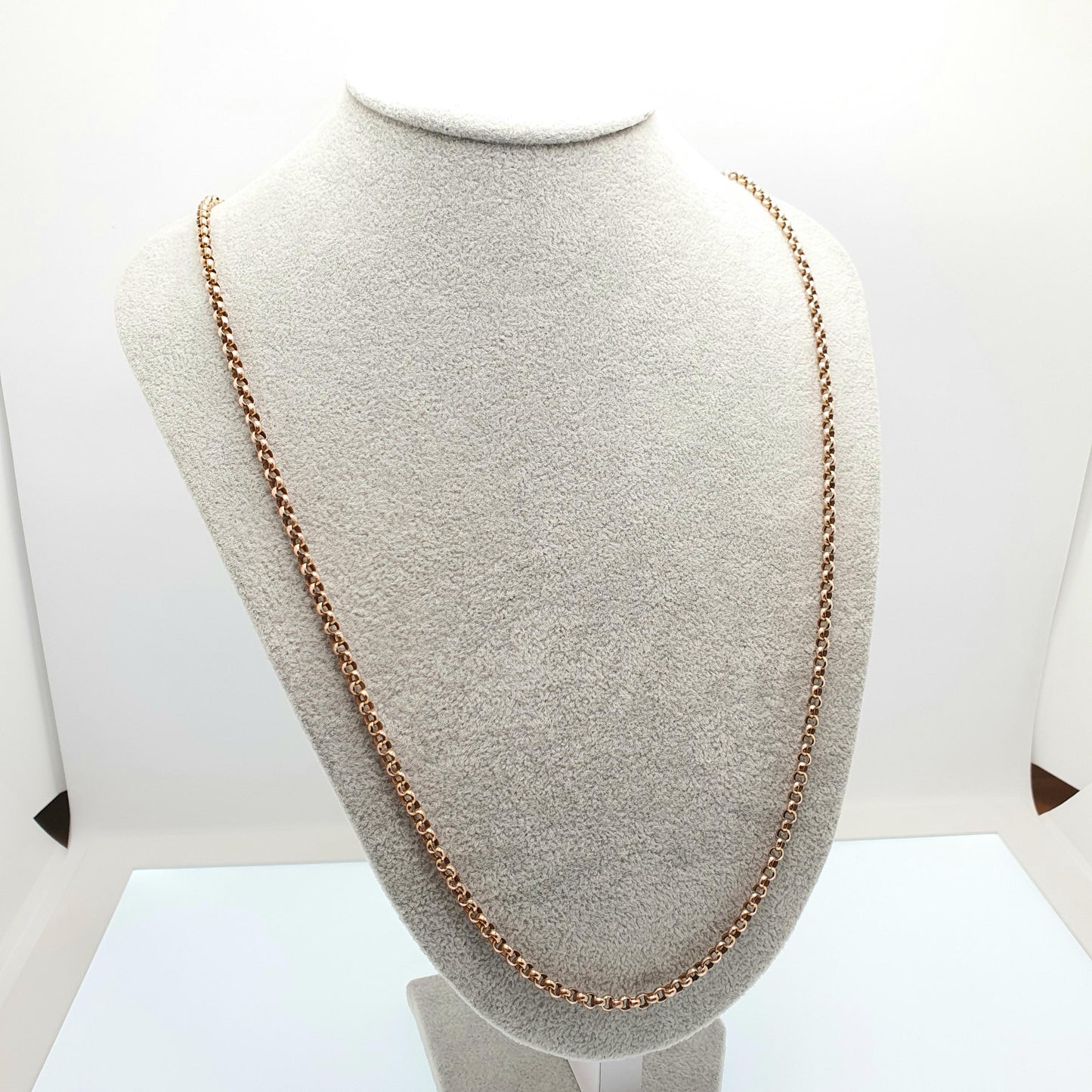 Antique Victorian 9ct Gold Belcher Chain Necklace Long Guard Solid 9k 375 Rose Gold Dog Clip 73cm 16.08g Vintage Jewelry Jewellery