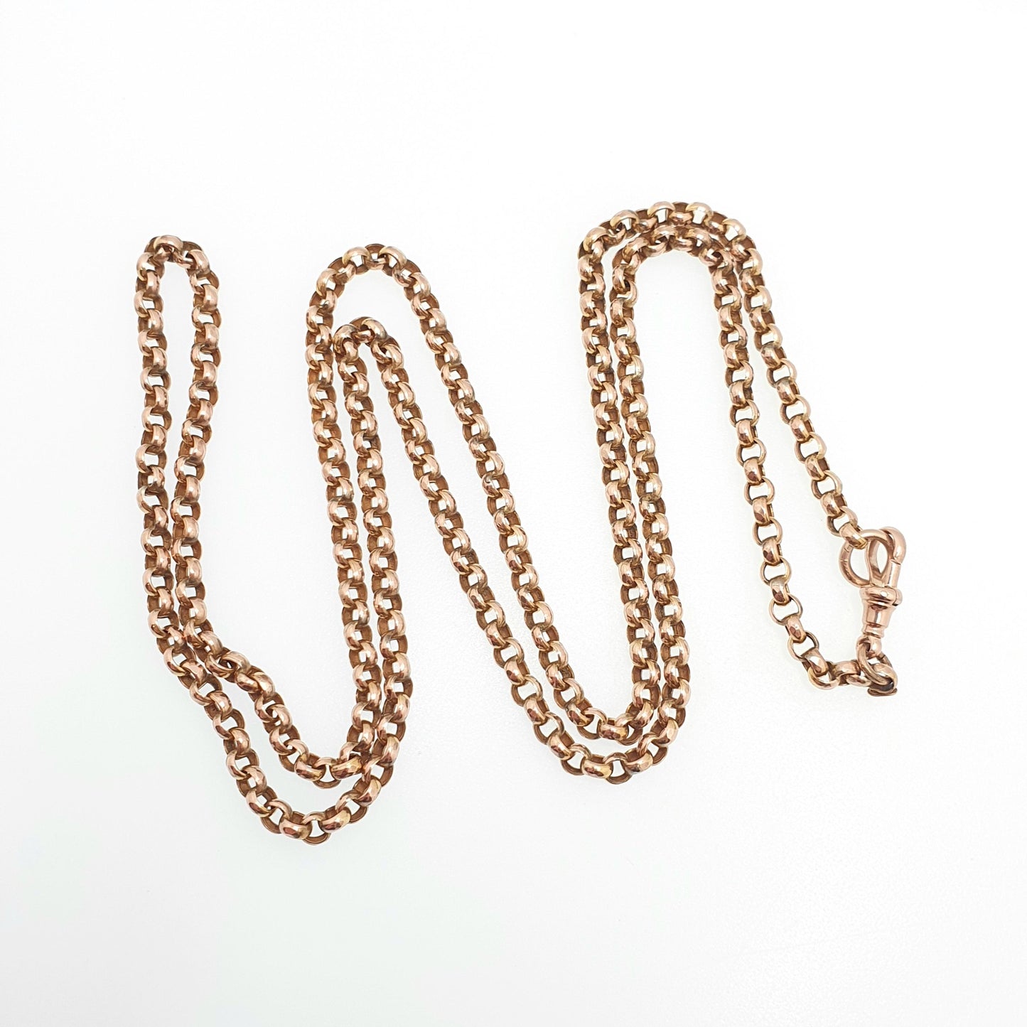 Antique Victorian 9ct Gold Belcher Chain Necklace Long Guard Solid 9k 375 Rose Gold Dog Clip 73cm 16.08g Vintage Jewelry Jewellery