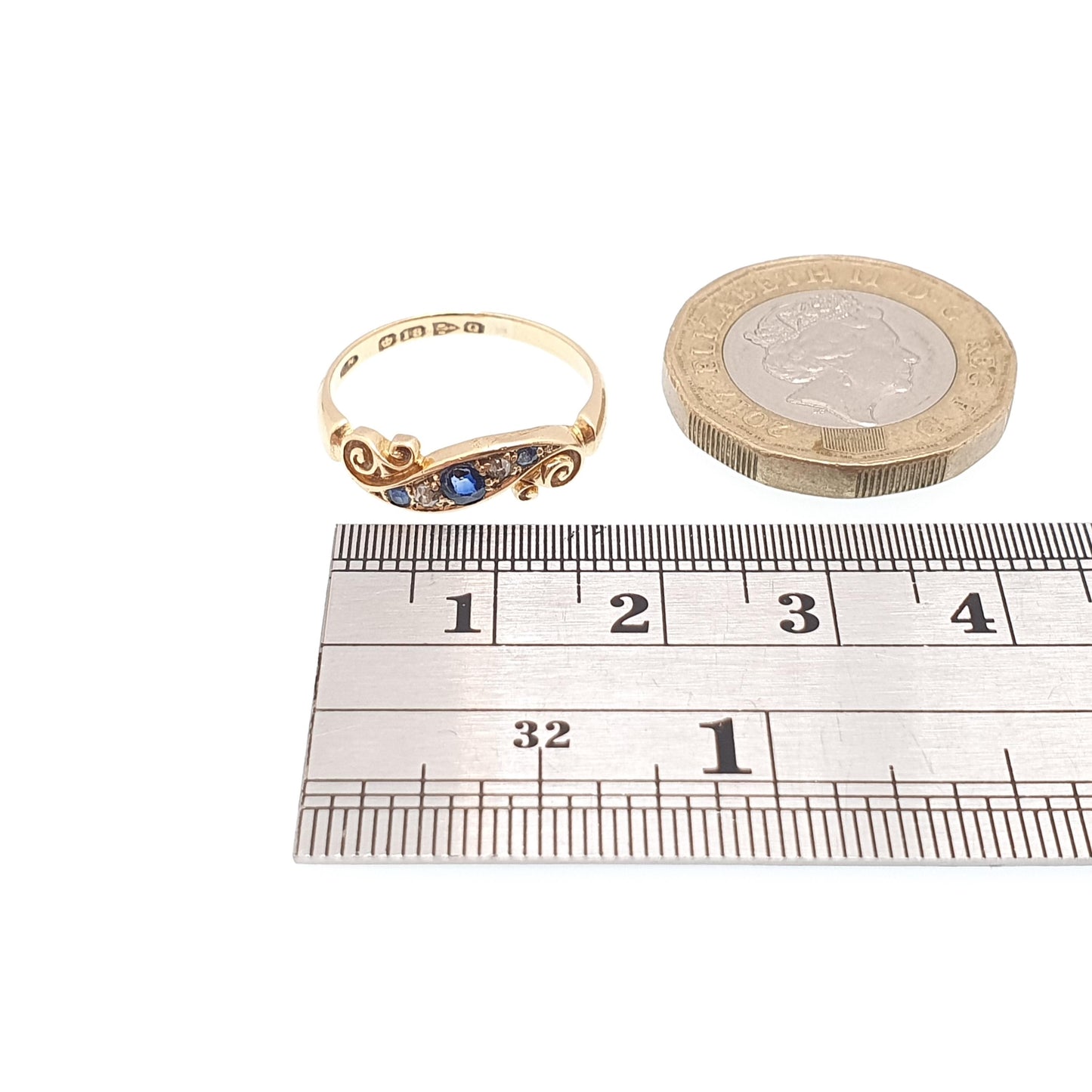 Antique 18ct Gold Sapphire & Diamond Ring Victorian Solid 18k 750 1899 Hallmark Five Natural Gemstones Vintage Jewelry Jewellery