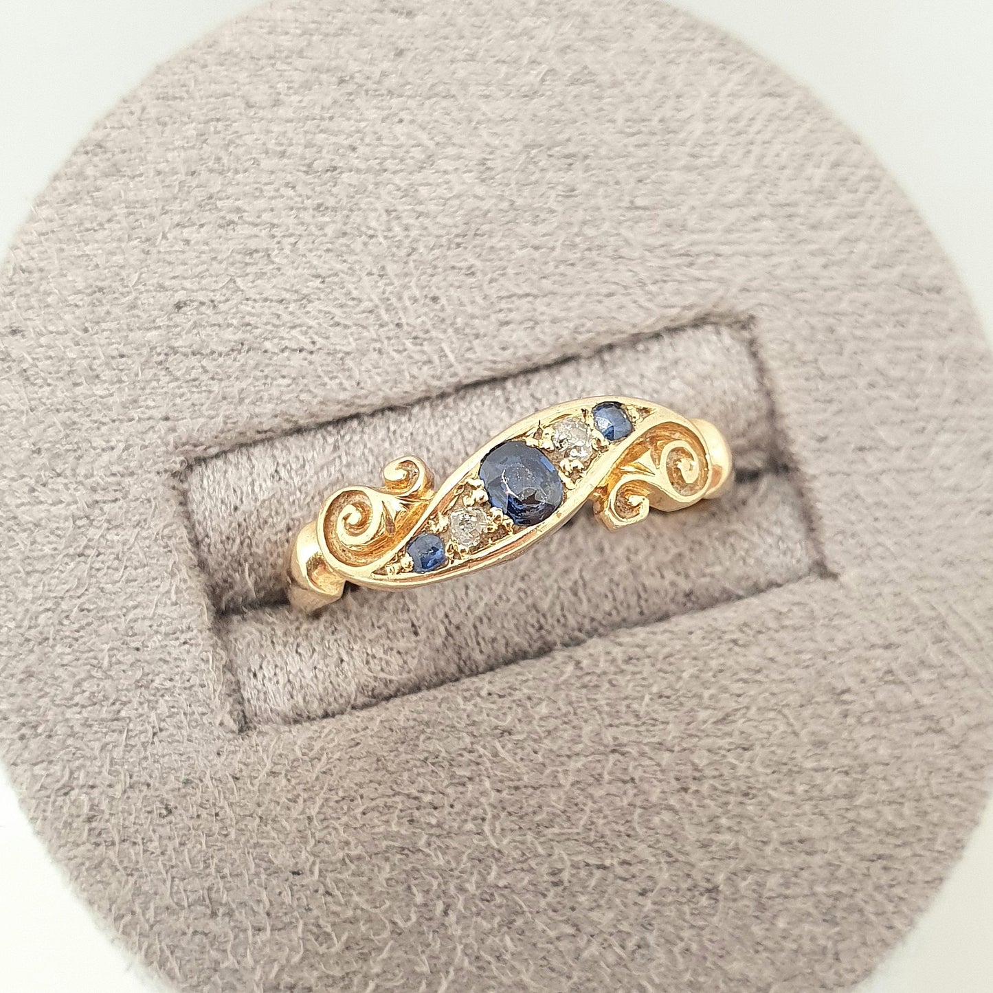 Antique 18ct Gold Sapphire & Diamond Ring Victorian Solid 18k 750 1899 Hallmark Five Natural Gemstones Vintage Jewelry Jewellery