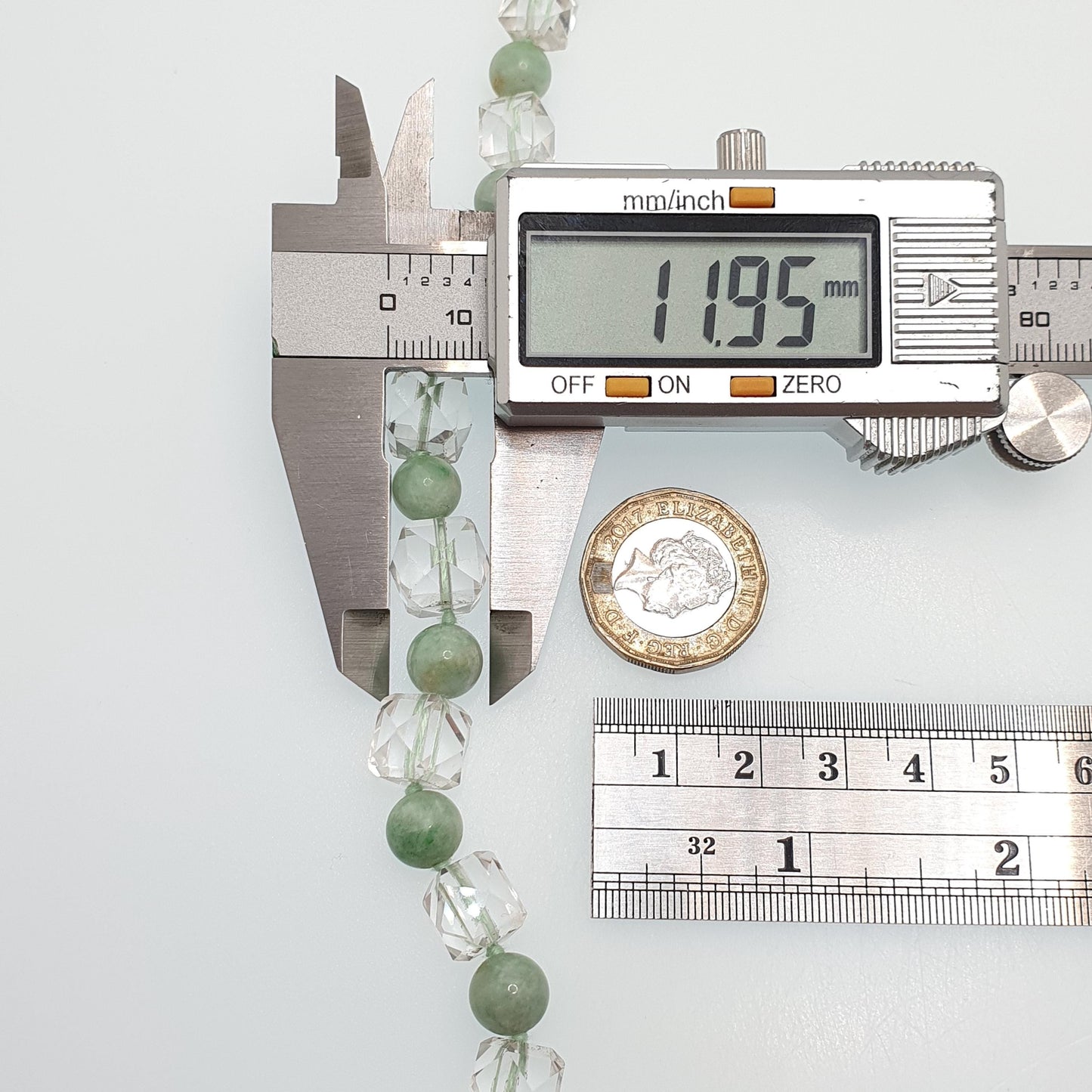 Antique Jade & Rock Crystal Bead Necklace Art Deco 1920s White Quartz 178cm 70" Solid Silver Paste Clasp Square Faceted Round Beads