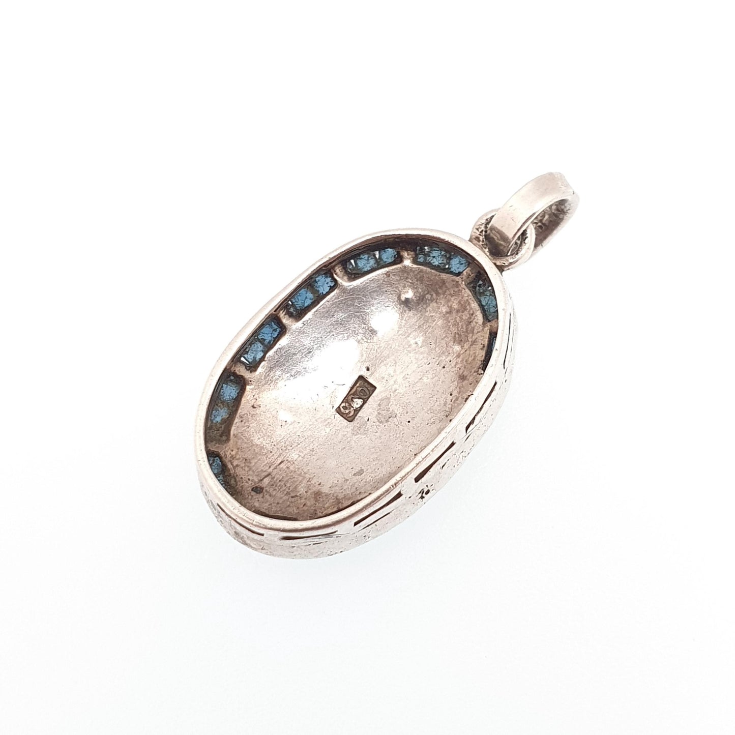 Antique Art Deco Solid Silver Sapphire Paste Pendant Diamond Pastes Channel Set Oval Necklace Vintage Jewellery Jewelry