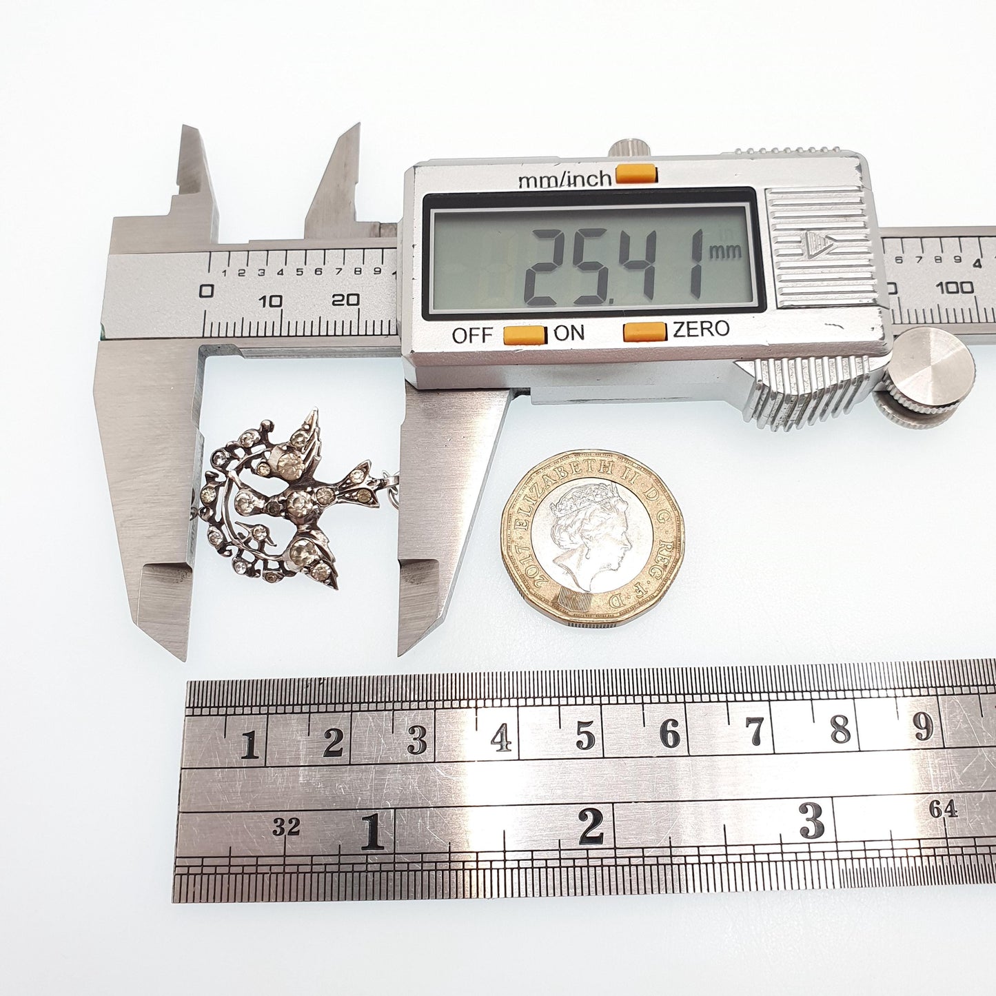 Antique Solid Silver Diamond Paste Bird Pendant Georgian Necklace Brooch Pin Songbird Sweetheart Swallow Vintage Womens Jewellery Jewelry