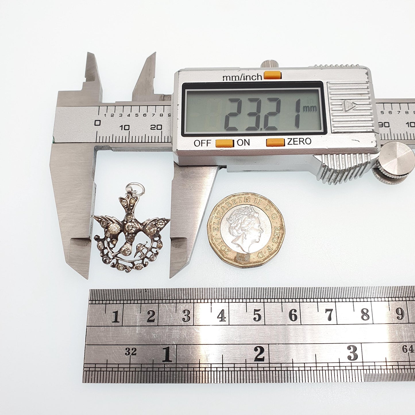 Antique Solid Silver Diamond Paste Bird Pendant Georgian Necklace Brooch Pin Songbird Sweetheart Swallow Vintage Womens Jewellery Jewelry