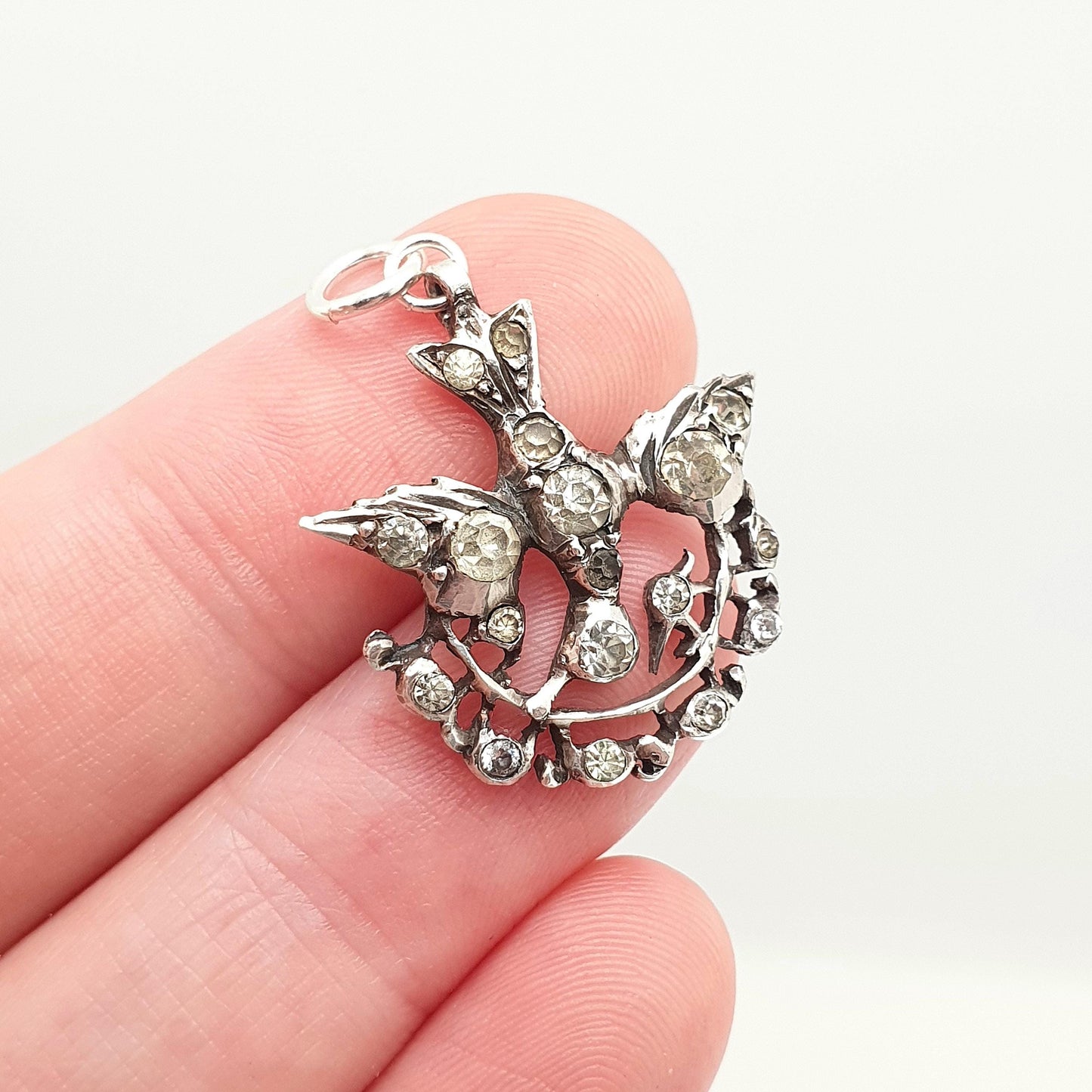 Antique Solid Silver Diamond Paste Bird Pendant Georgian Necklace Brooch Pin Songbird Sweetheart Swallow Vintage Womens Jewellery Jewelry