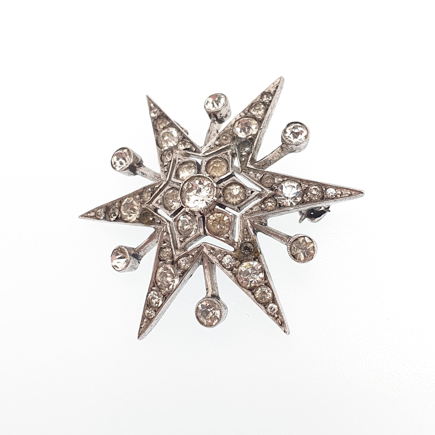 Antique Solid Silver Diamond Paste Star Brooch Art Deco Sparkly Pin Celestial Starry Night Fine Jewelry Jewellery Vintage