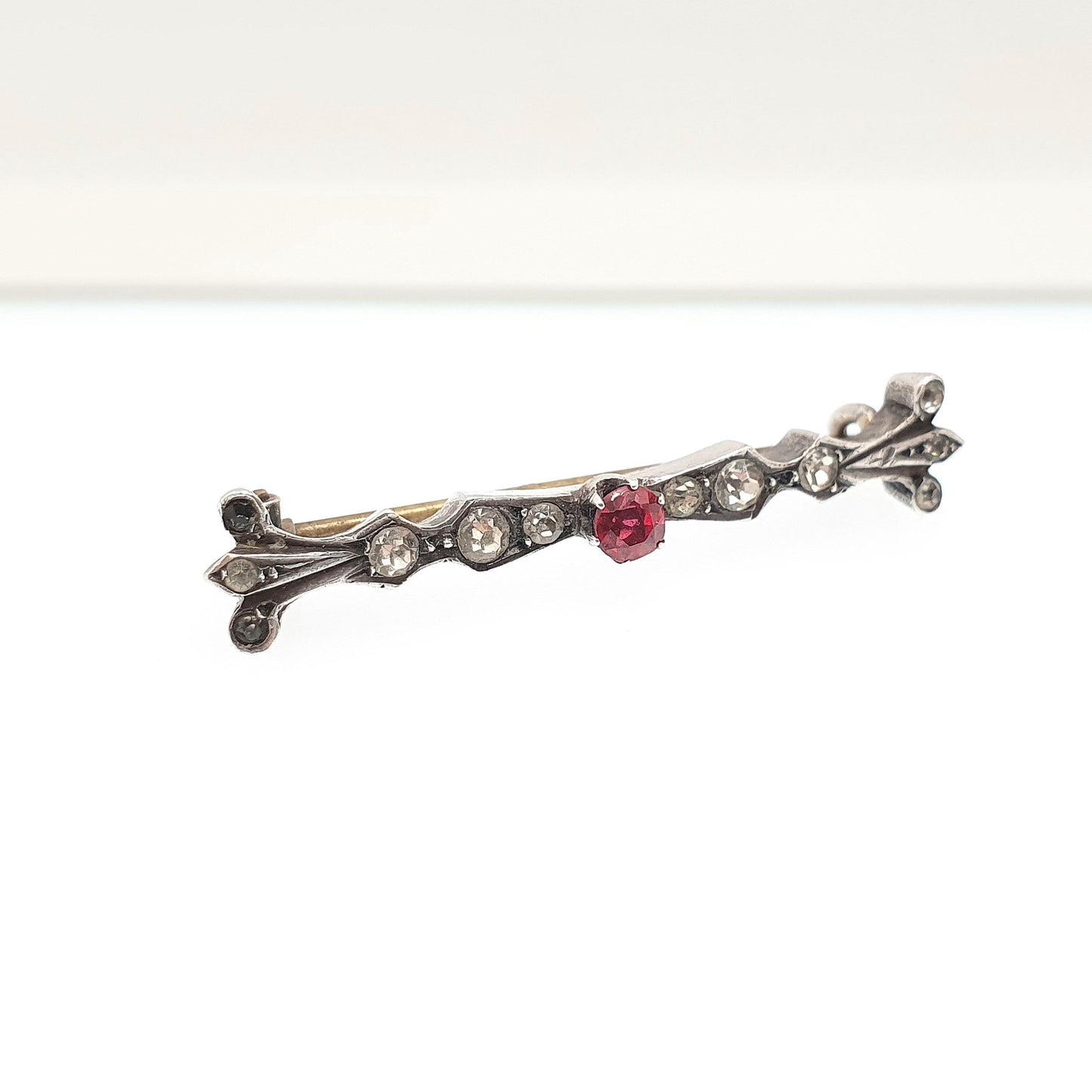 Antique Victorian Solid Silver Garnet & Diamond Paste Brooch Genuine Real 1800s Sparkly Vintage Womens Jewelry Jewellery