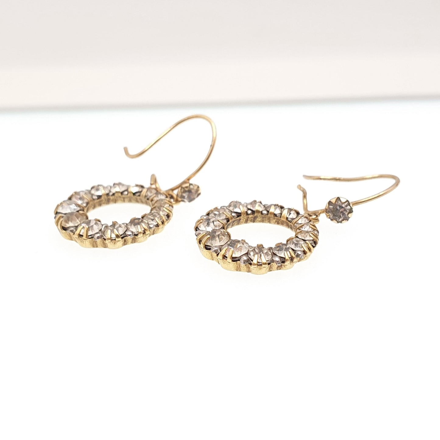 Antique 9ct Gold Circle Diamond Paste Earrings Hook Round Polo Donut Solid 375 Womens Jewelry Jewellery