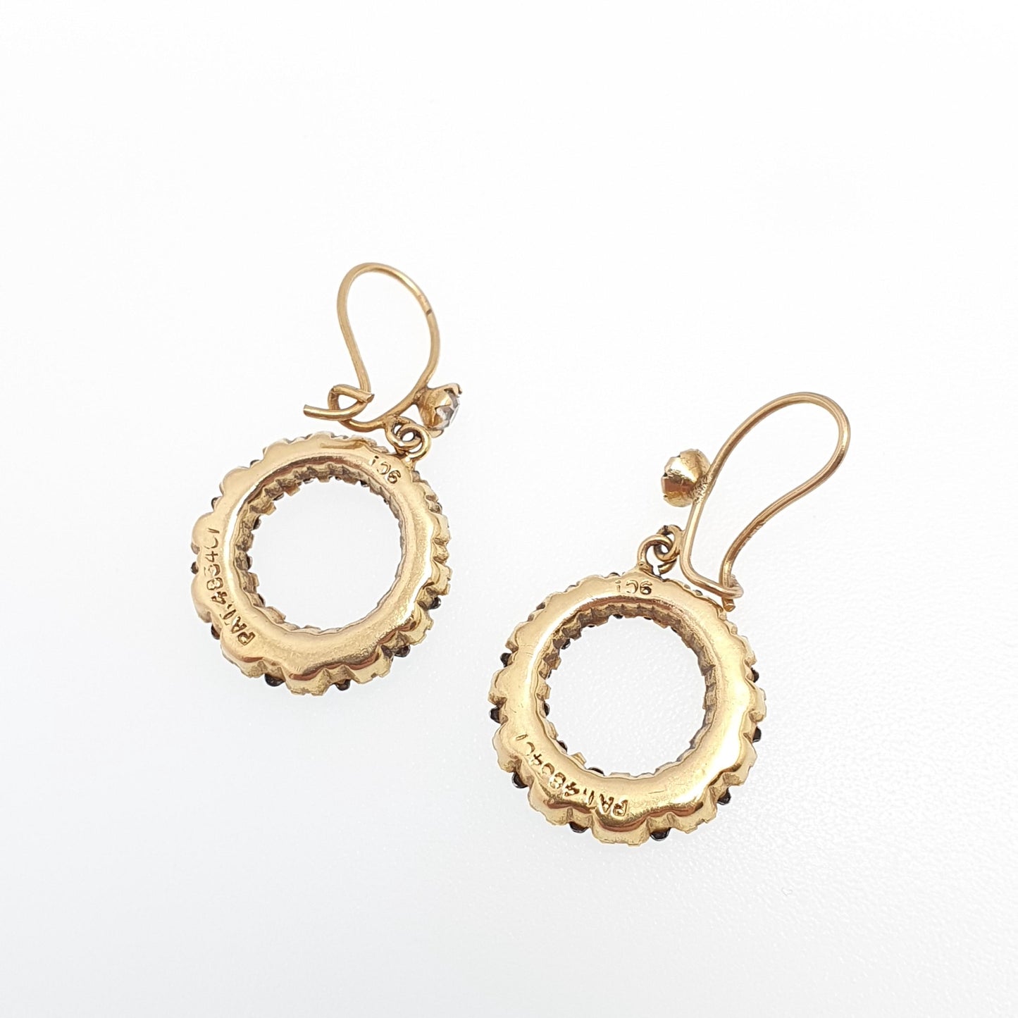 Antique 9ct Gold Circle Diamond Paste Earrings Hook Round Polo Donut Solid 375 Womens Jewelry Jewellery