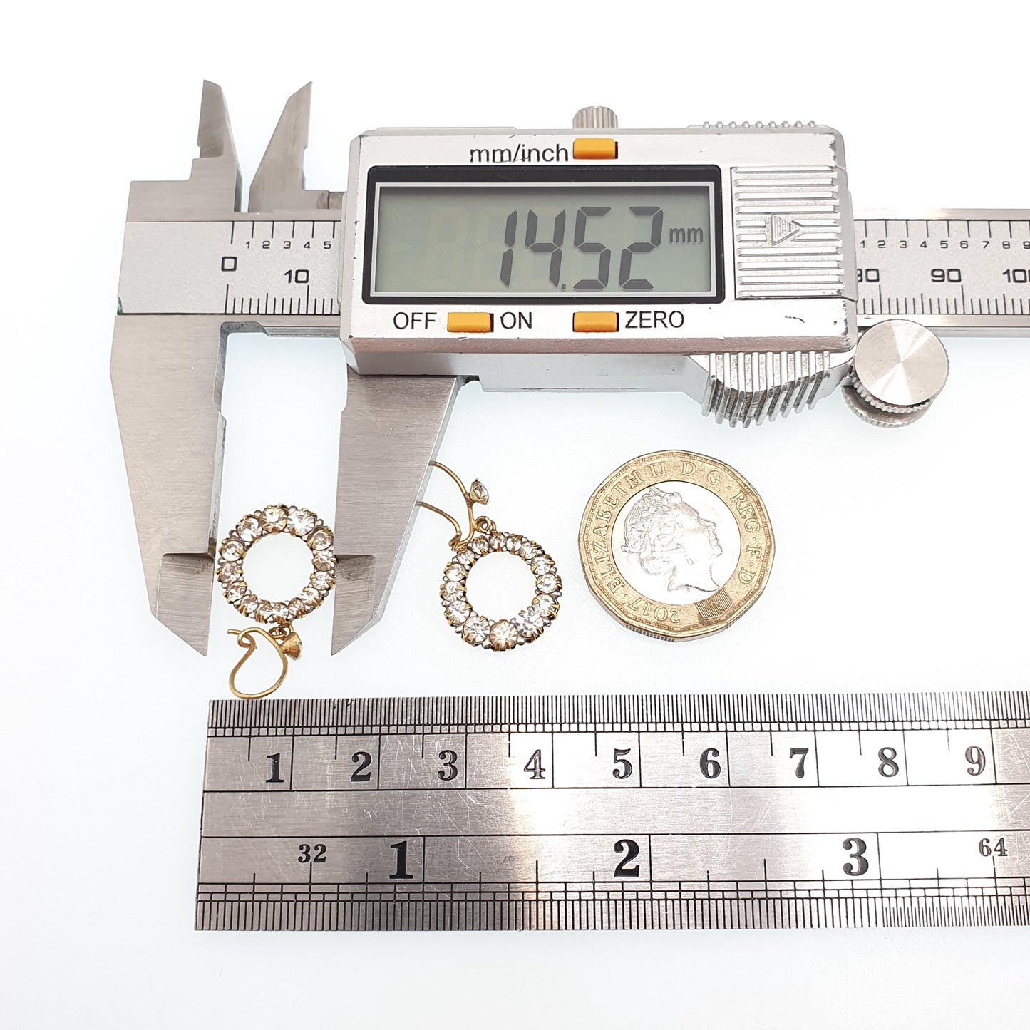 Antique 9ct Gold Circle Diamond Paste Earrings Hook Round Polo Donut Solid 375 Womens Jewelry Jewellery