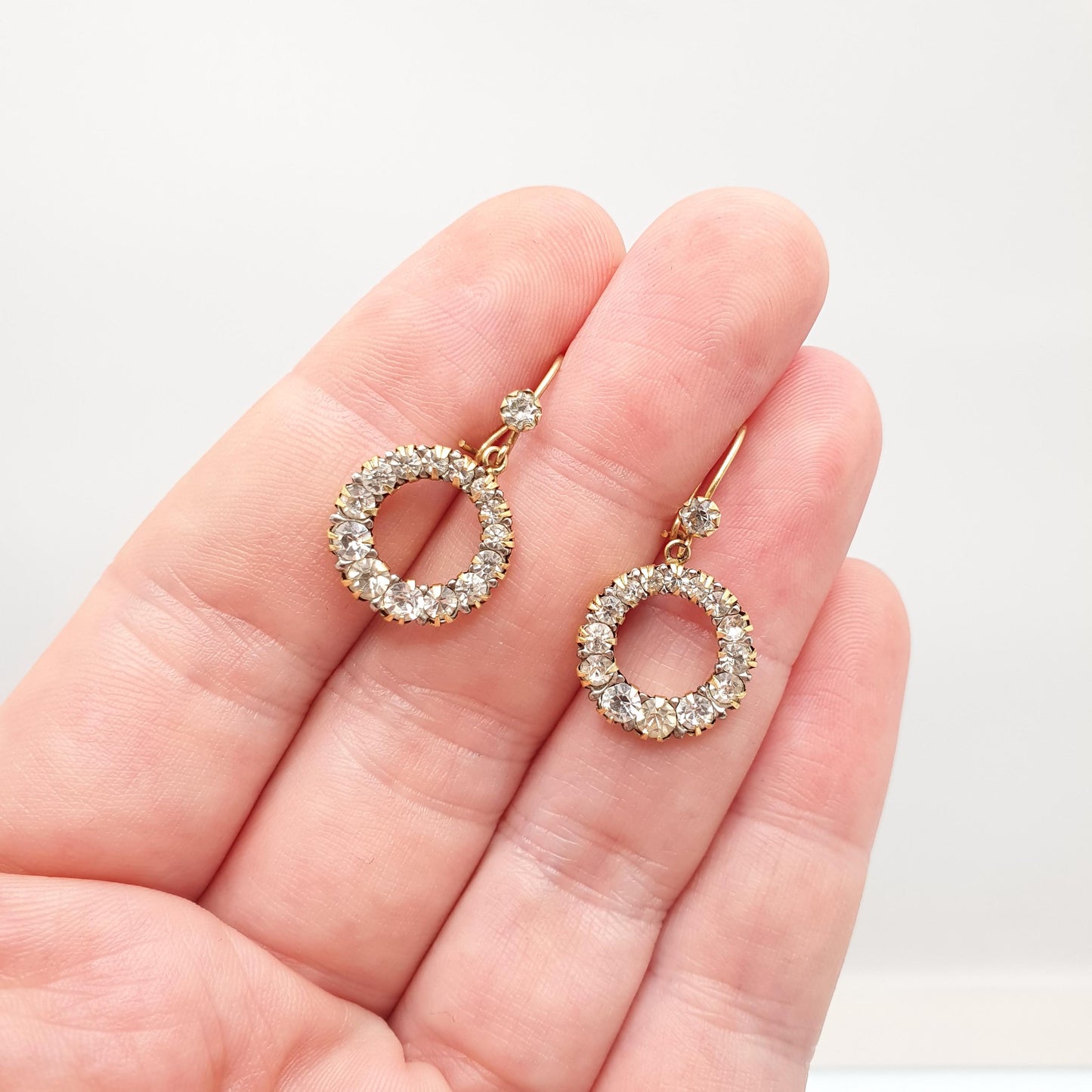 Antique 9ct Gold Circle Diamond Paste Earrings Hook Round Polo Donut Solid 375 Womens Jewelry Jewellery