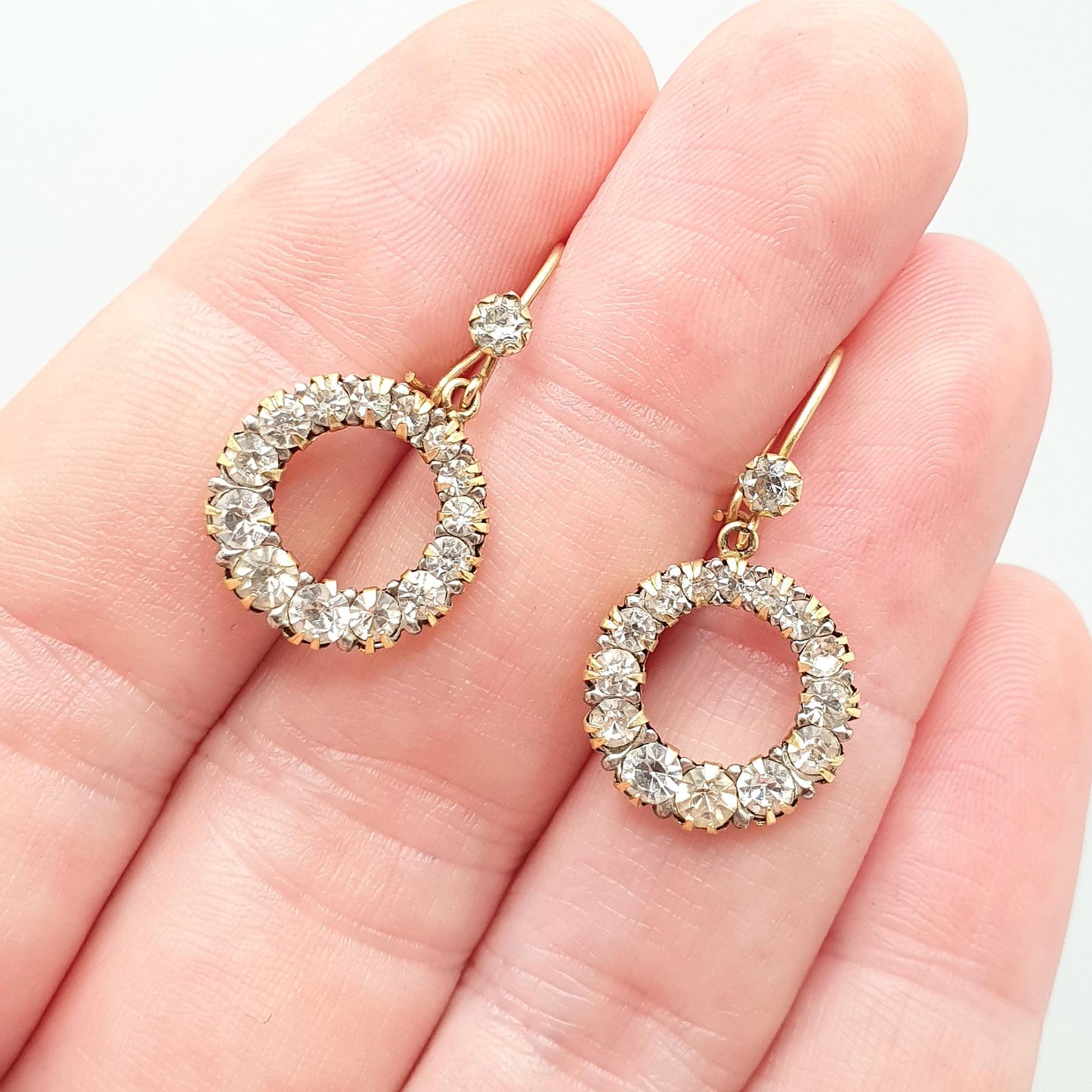 Antique 9ct Gold Circle Diamond Paste Earrings Hook Round Polo Donut Solid 375 Womens Jewelry Jewellery