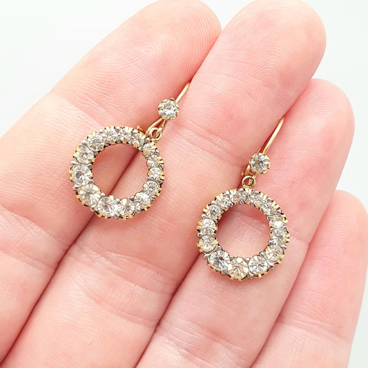 Antique 9ct Gold Circle Diamond Paste Earrings Hook Round Polo Donut Solid 375 Womens Jewelry Jewellery
