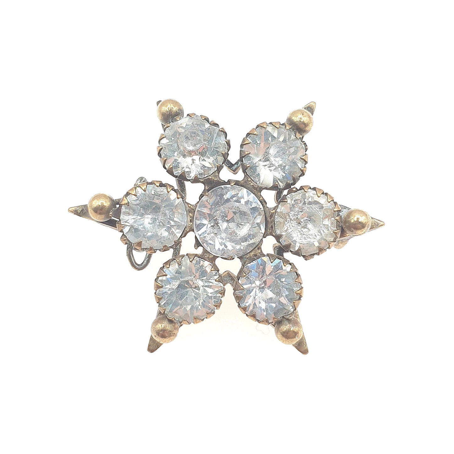 Antique Victorian Diamond Paste Star Brooch Gold Tone Base Metal Large Celestial Night Sparkly Womens Jewelry Jewellery