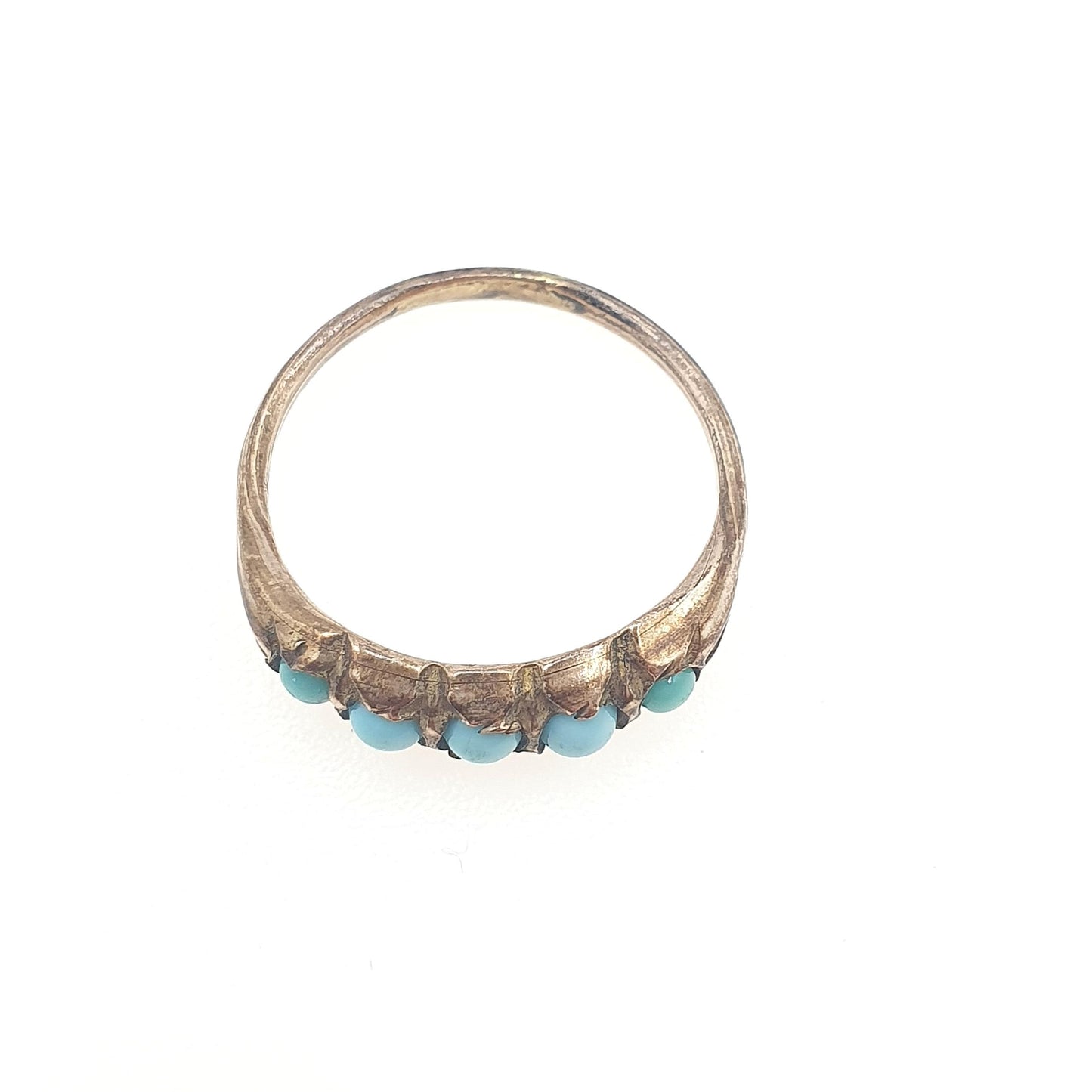 Antique Victorian Faux Turquoise Rose Rolled Gold Ring Blue 5 Stone 1800s Gift Womens Vintage Jewelry Jewellery