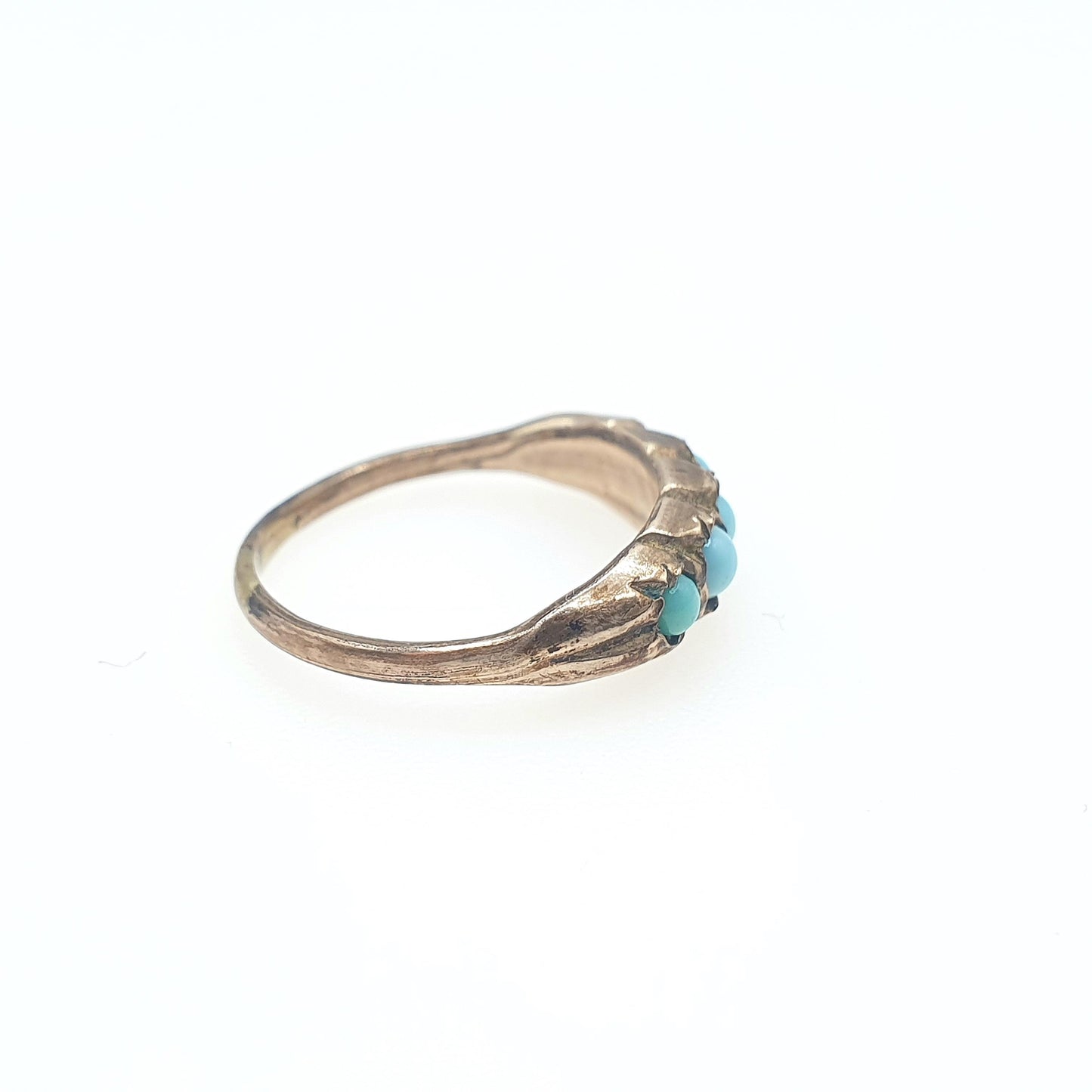 Antique Victorian Faux Turquoise Rose Rolled Gold Ring Blue 5 Stone 1800s Gift Womens Vintage Jewelry Jewellery