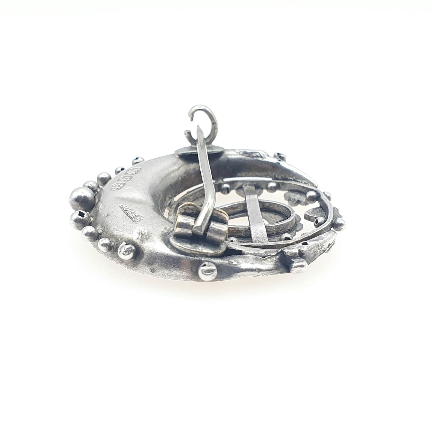 Antique Victorian Sterling Silver Sweetheart Brooch Bird Horseshoe Crescent Lucky Gold Luck 1892 Womens Jewelry Jewellery