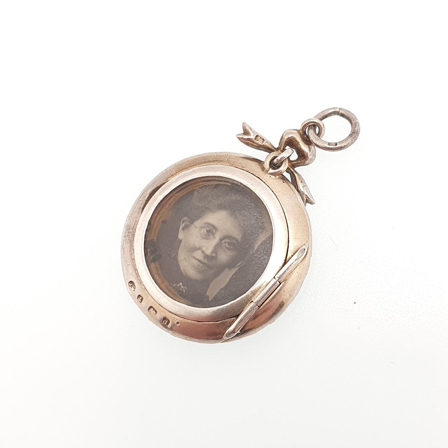 Antique Sterling Silver Diamond Paste Locket Pendant Edwardian 1903 Necklace Picture Photo Bow Double Sided Womens Vintage