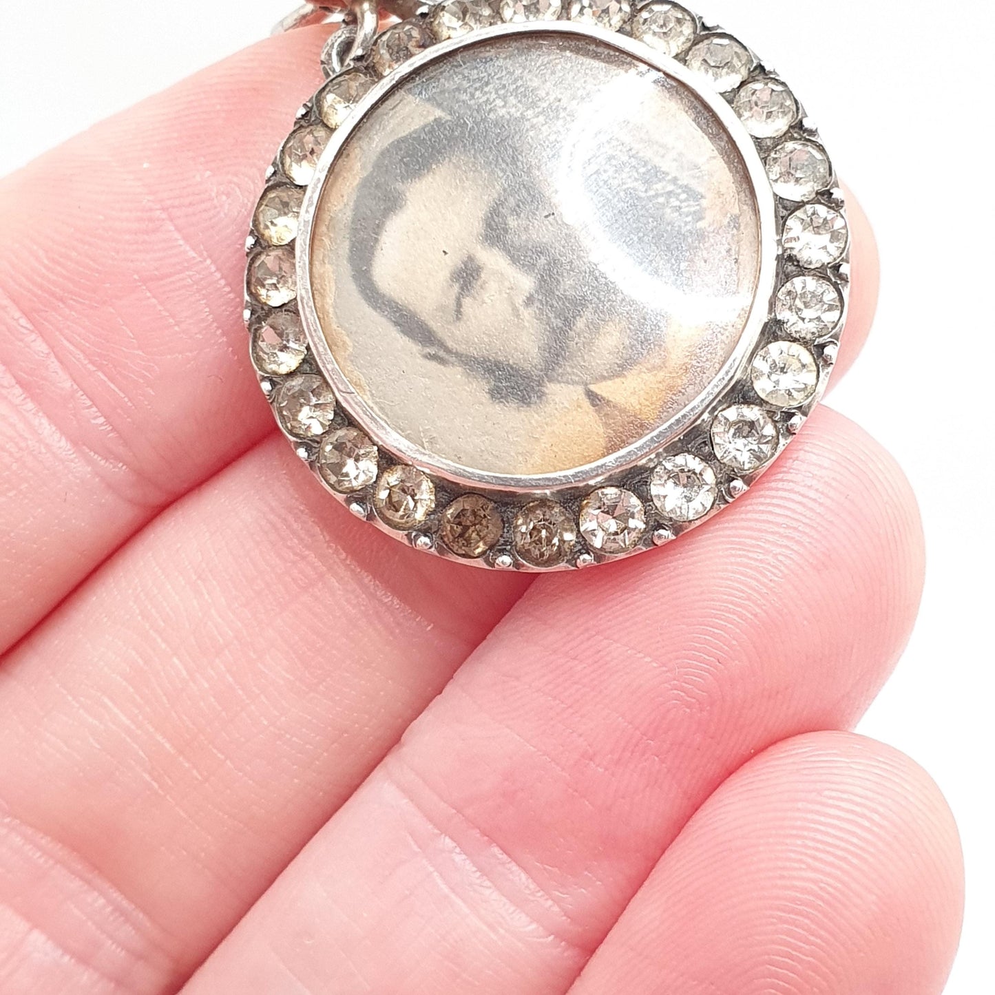 Antique Sterling Silver Diamond Paste Locket Pendant Edwardian 1903 Necklace Picture Photo Bow Double Sided Womens Vintage