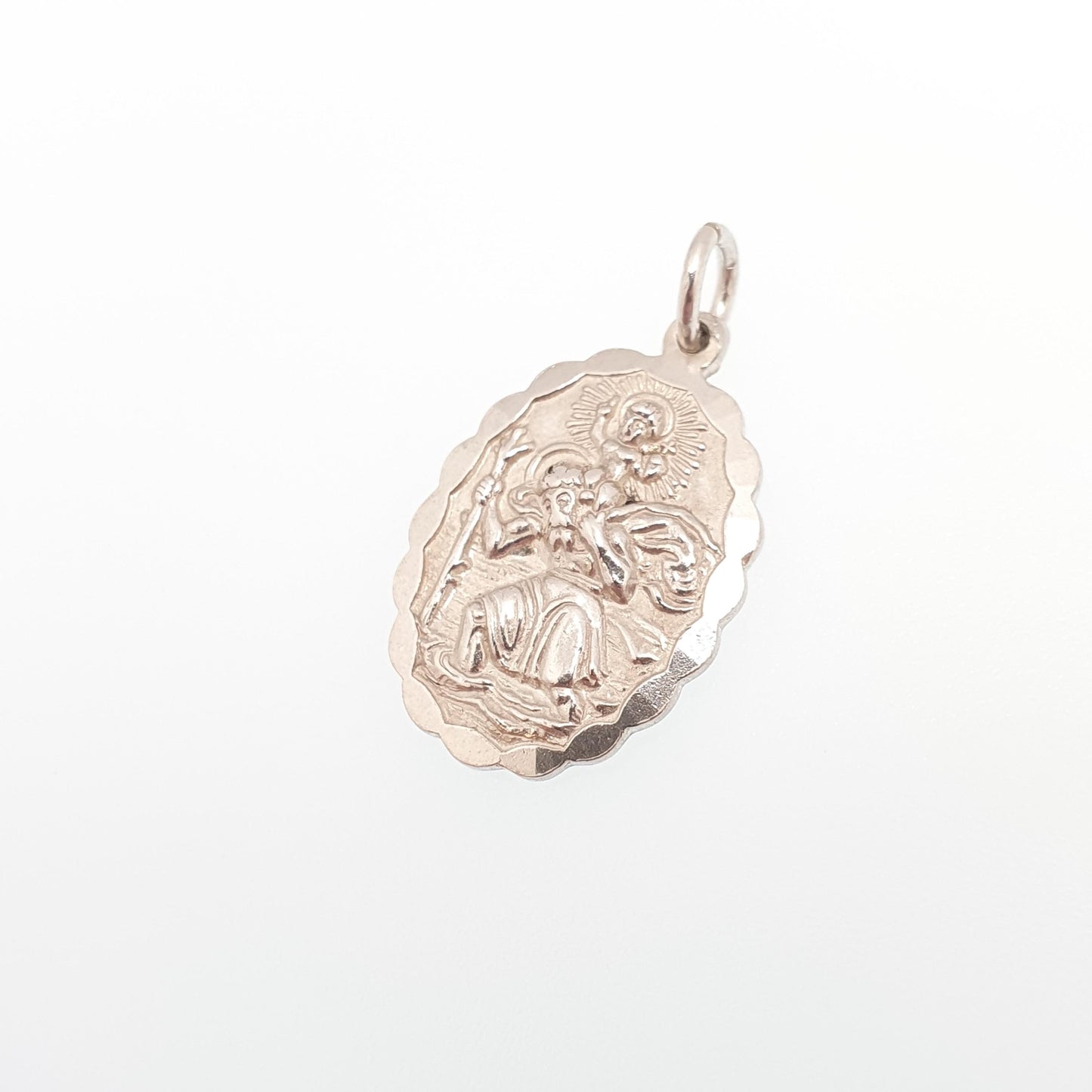 GEORG JENSEN Vintage Sterling Silver St Christopher Pendant Necklace Car Plane Oval Double Sided Necklace Saint Jewellery Jewelry Men Women